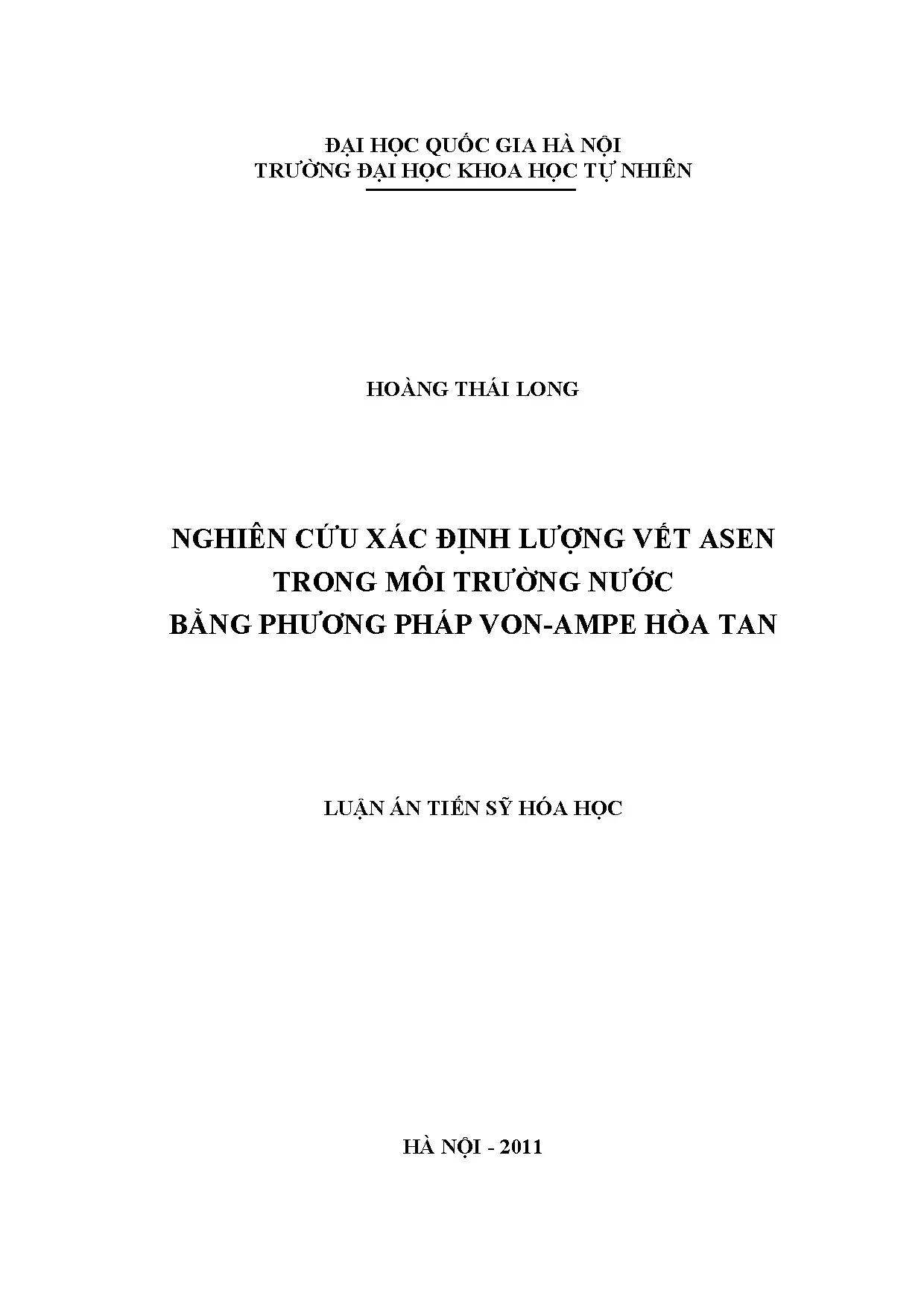 Luận án tiến sĩ nghiên cứu xác định lượng vết asen trong môi
