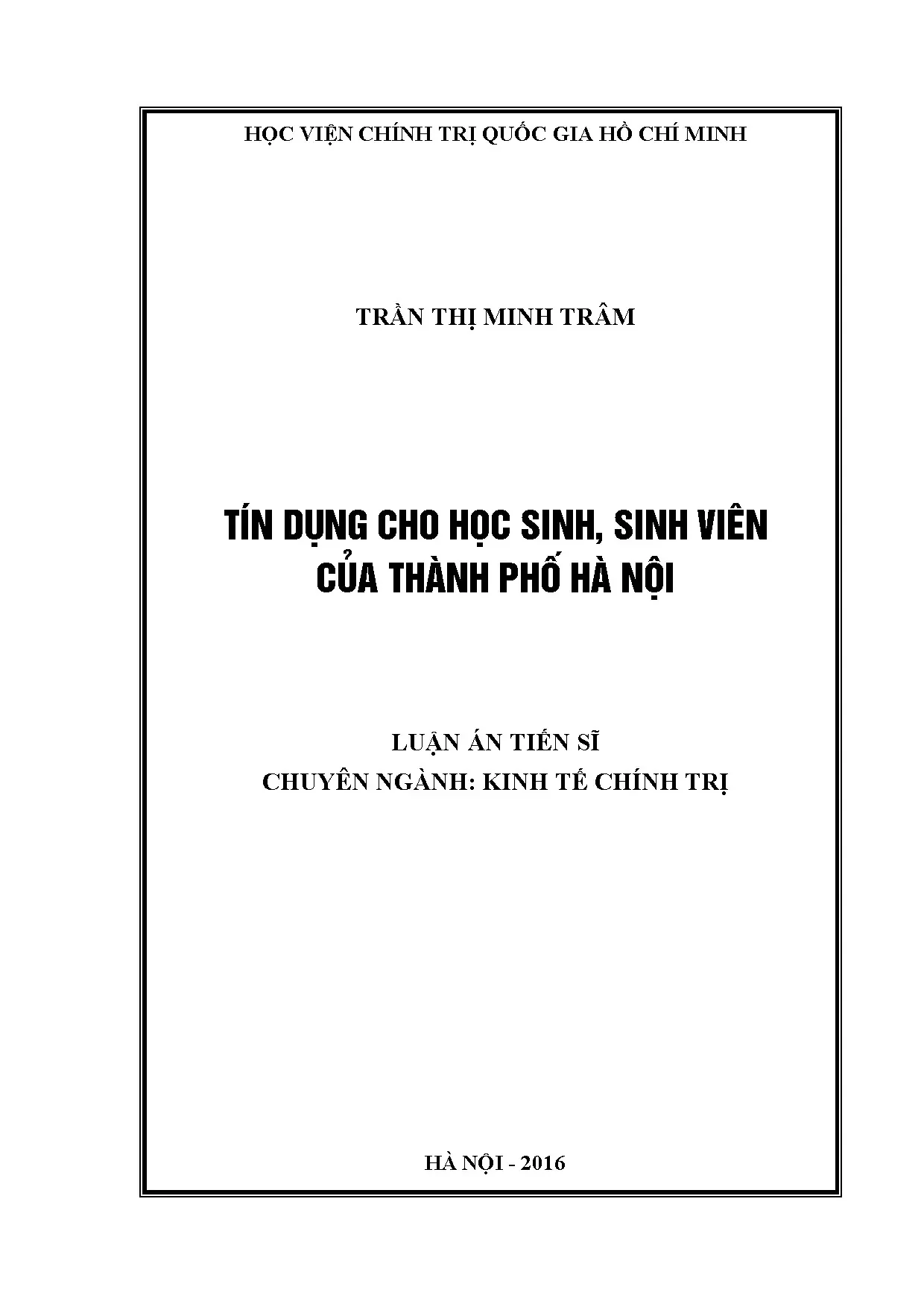 Tín dụng HSSV Hà Nội: Luận án tiến sĩ Kinh tế chính trị