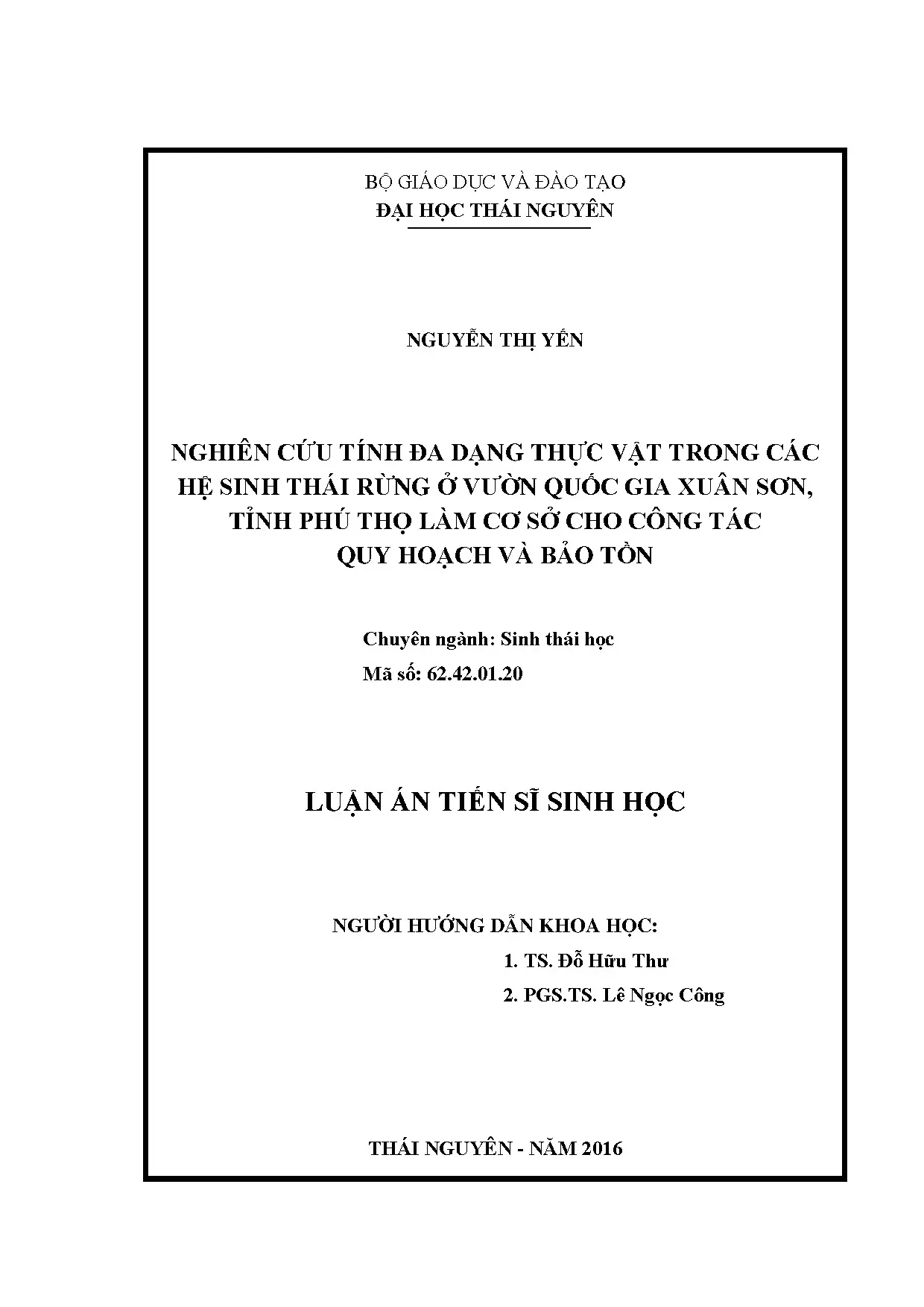 Luận án tiến sĩ nghiên cứu tính đa dạng thực vật trong các h