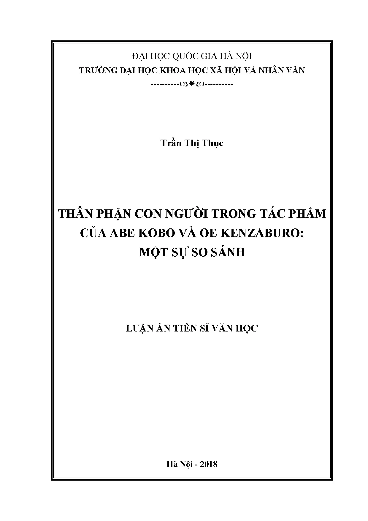 Luận án tiến sĩ thân phận con người trong tác phẩm của abe k