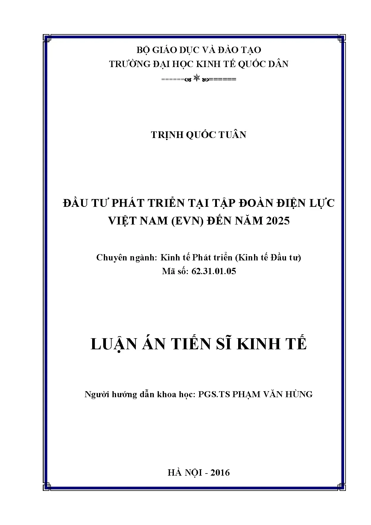 Luận án tiến sĩ đầu tư phát triển tại tập đoàn điện lực việt