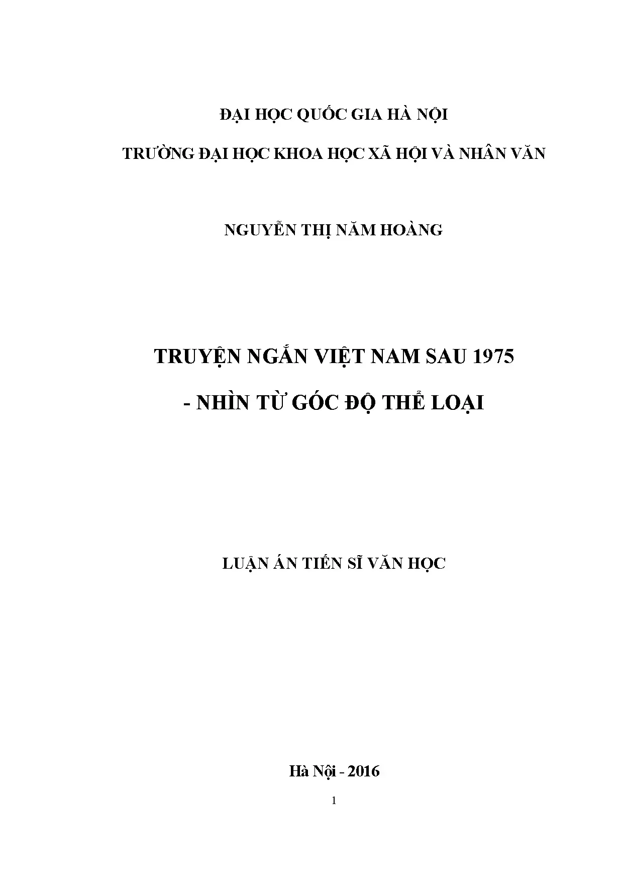 Luận án tiến sĩ truyện ngắn việt nam sau 1975 nhìn từ góc độ