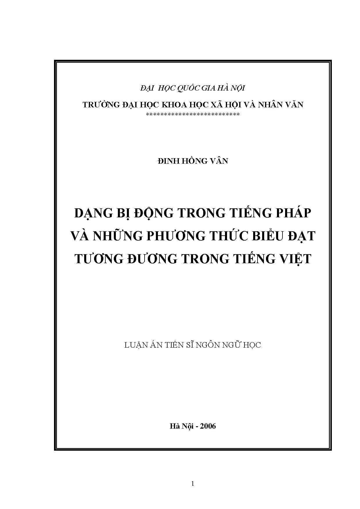 Luận án tiến sĩ dạng bị động trong tiếng pháp và những phươn