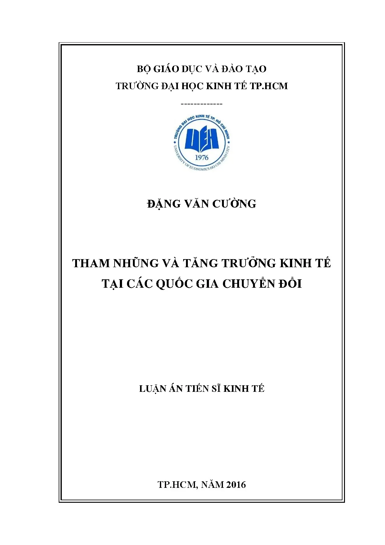 Luận án tiến sĩ tham nhũng và tăng trưởng kinh tế tại các qu