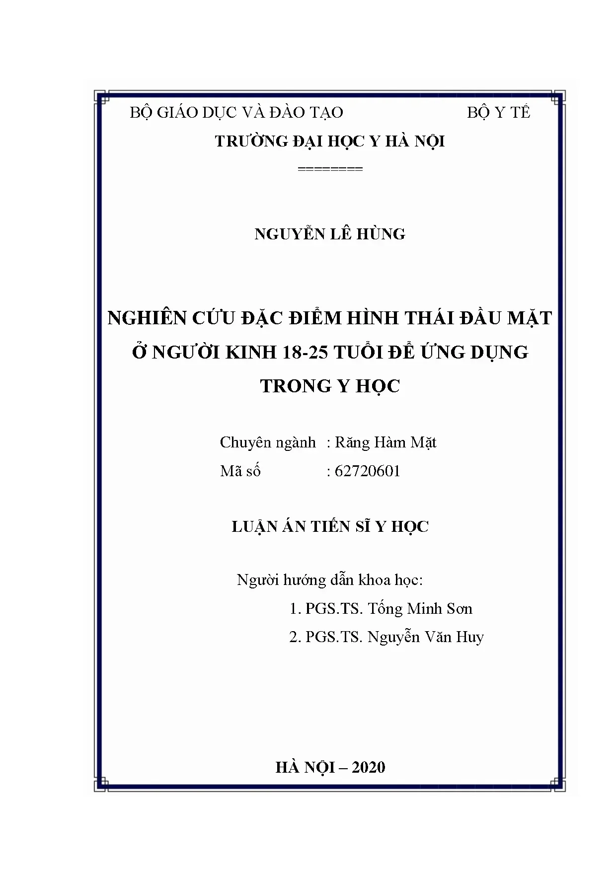 Nghiên cứu hình thái đầu mặt người Kinh 18-25 tuổi ứng dụng y học