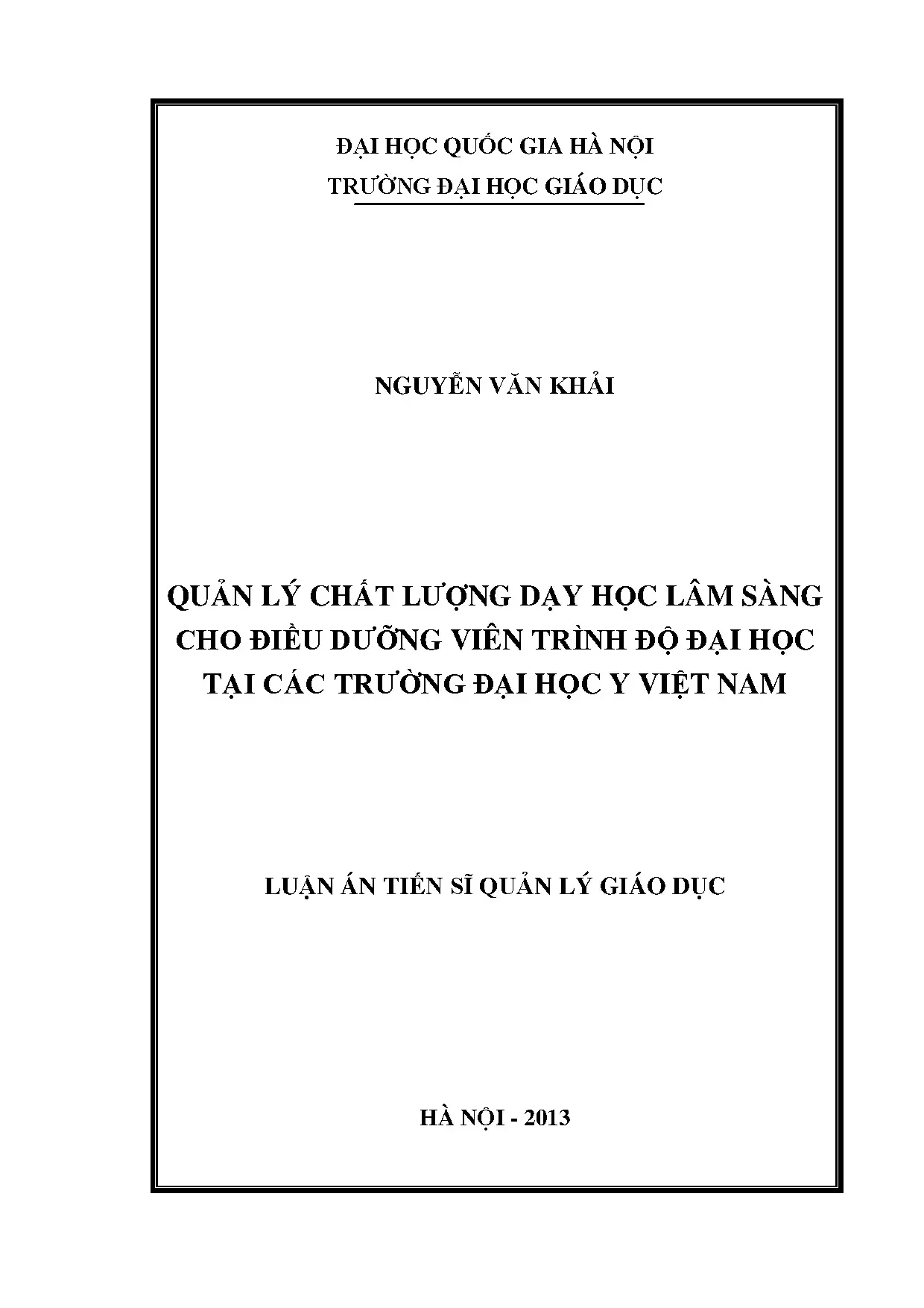 Quản lý chất lượng dạy học lâm sàng điều dưỡng ĐH Y Việt Nam