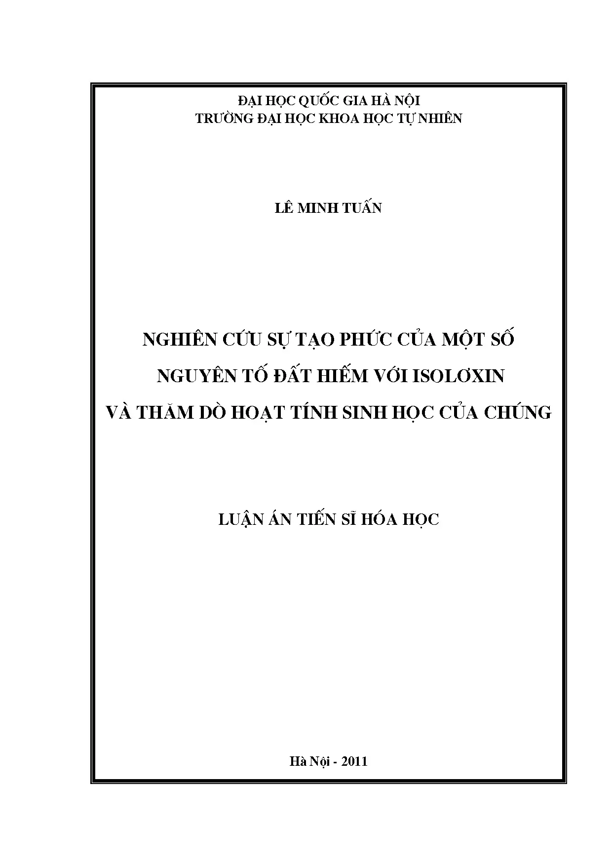 Tạo phức đất hiếm với isolơxin và thăm dò hoạt tính sinh học