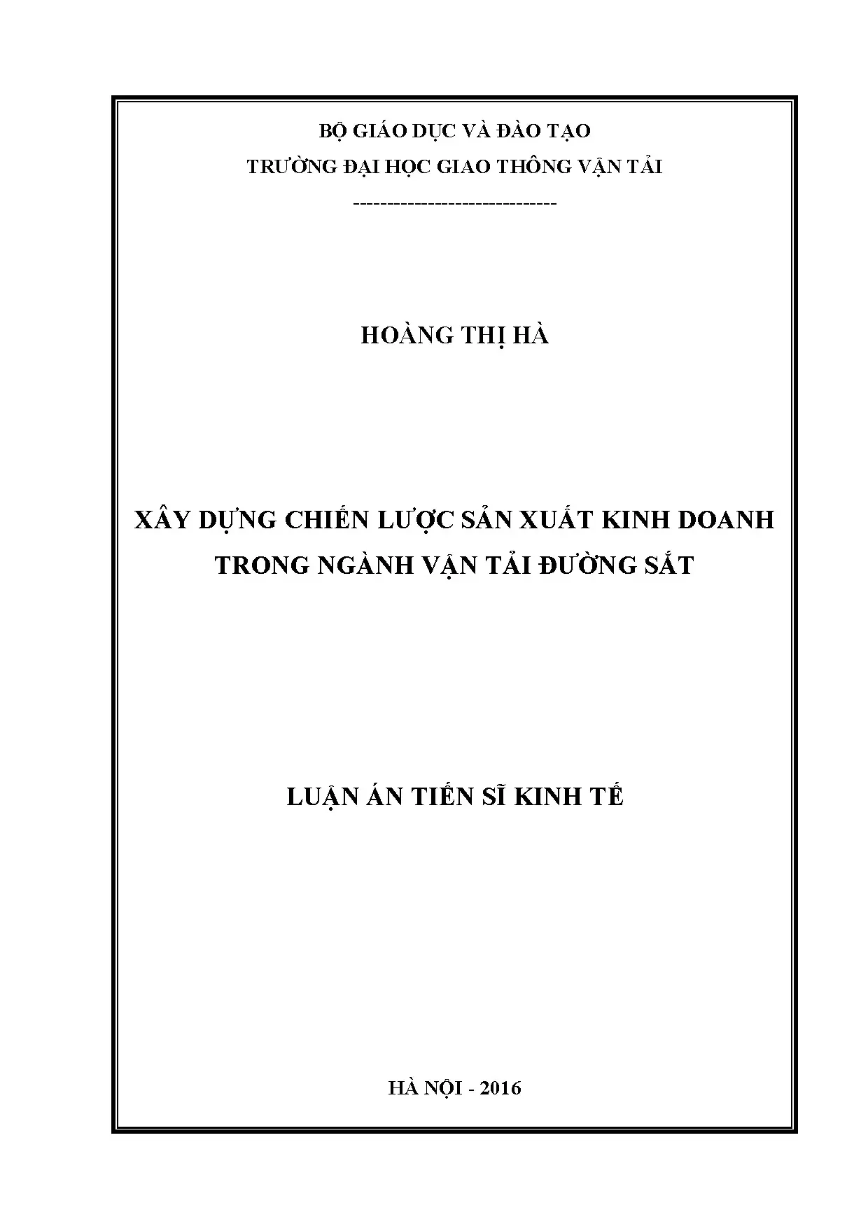 Xây dựng chiến lược sản xuất kinh doanh vận tải đường sắt