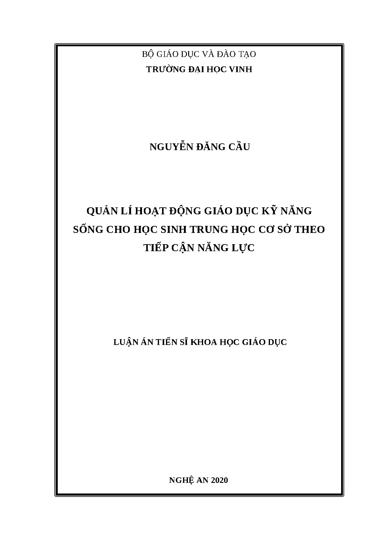 Quản lí giáo dục kỹ năng sống cho học sinh THCS