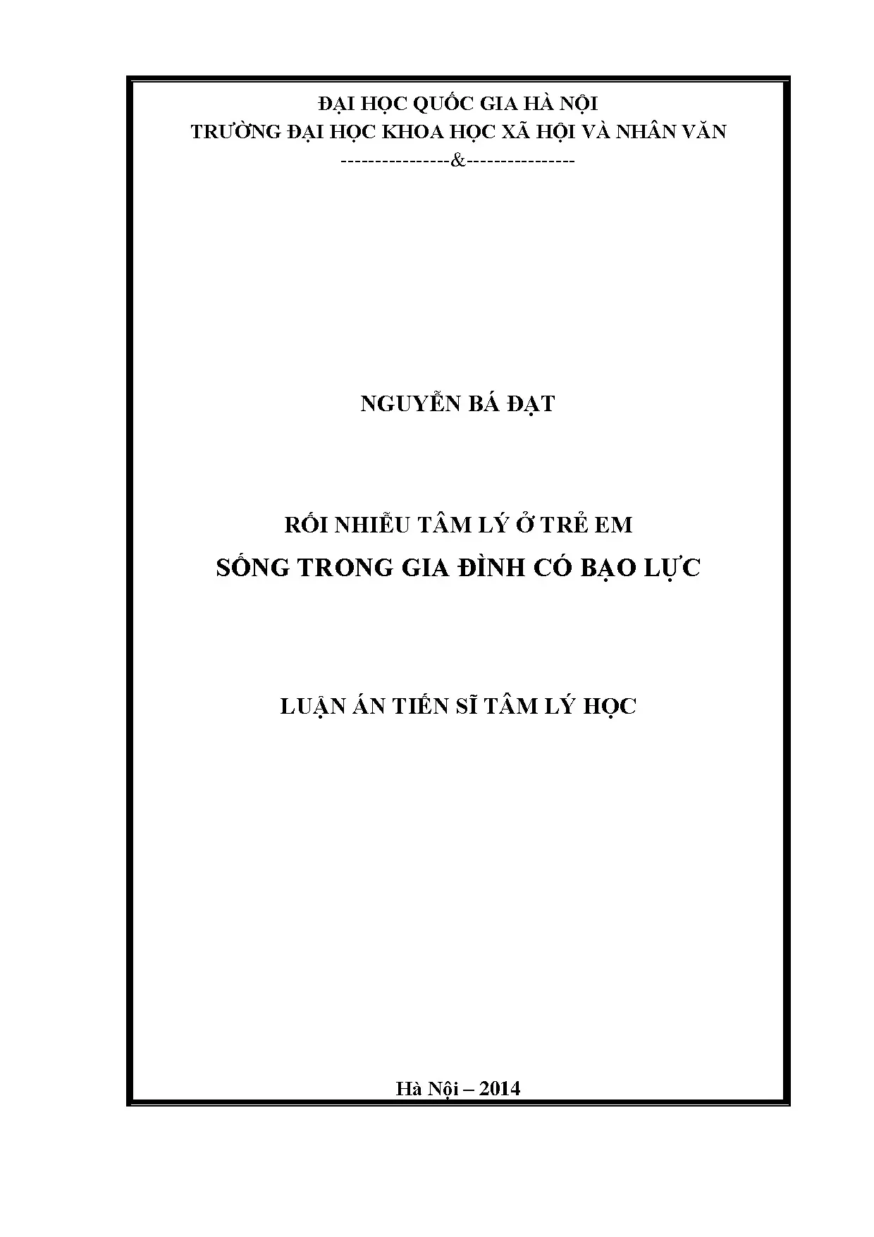 Luận án: Rối nhiễu tâm lý trẻ em trong gia đình bạo lực