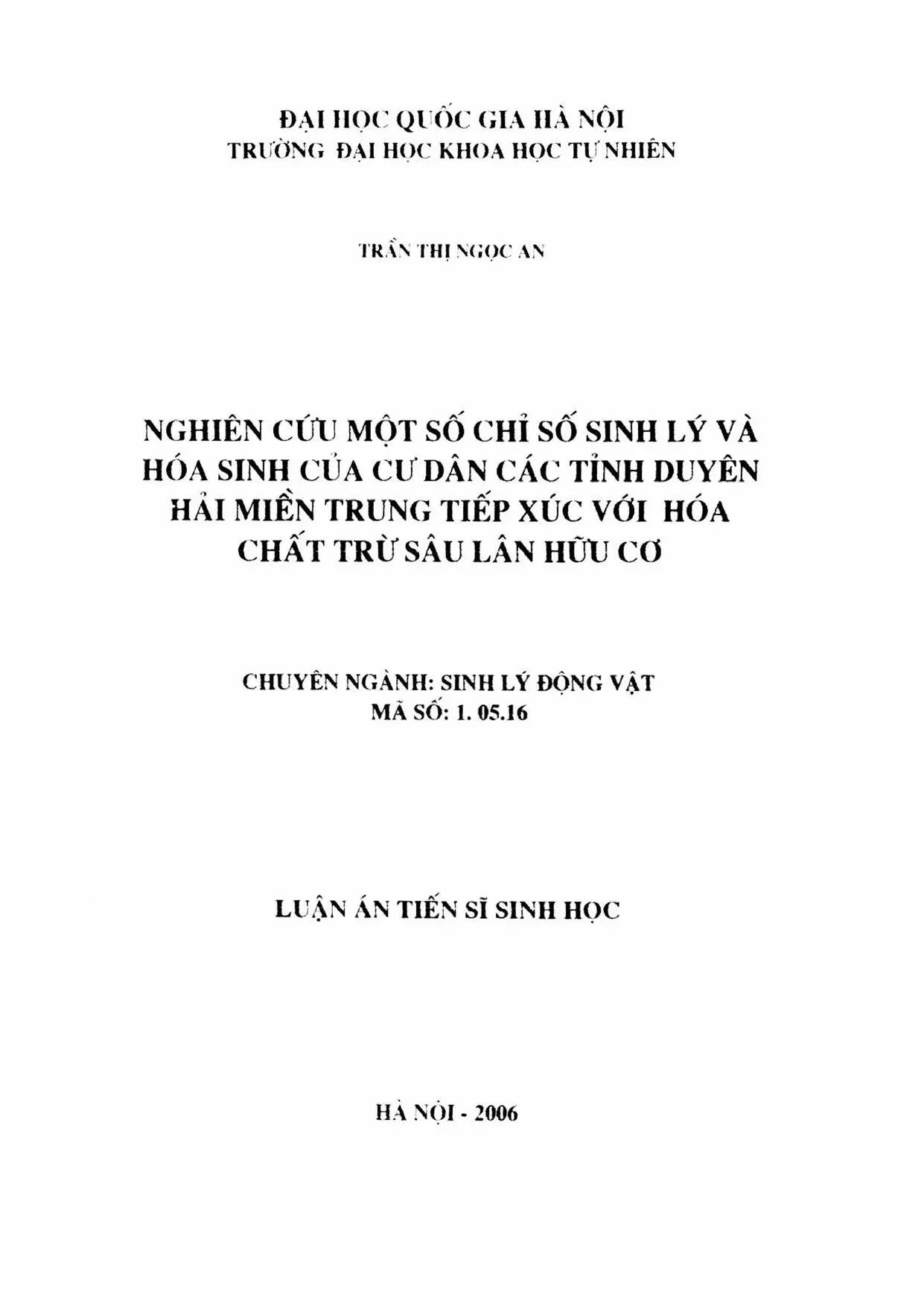 Luận án tiến sĩ nghiên cứu một số chỉ số sinh lý và hóa sinh