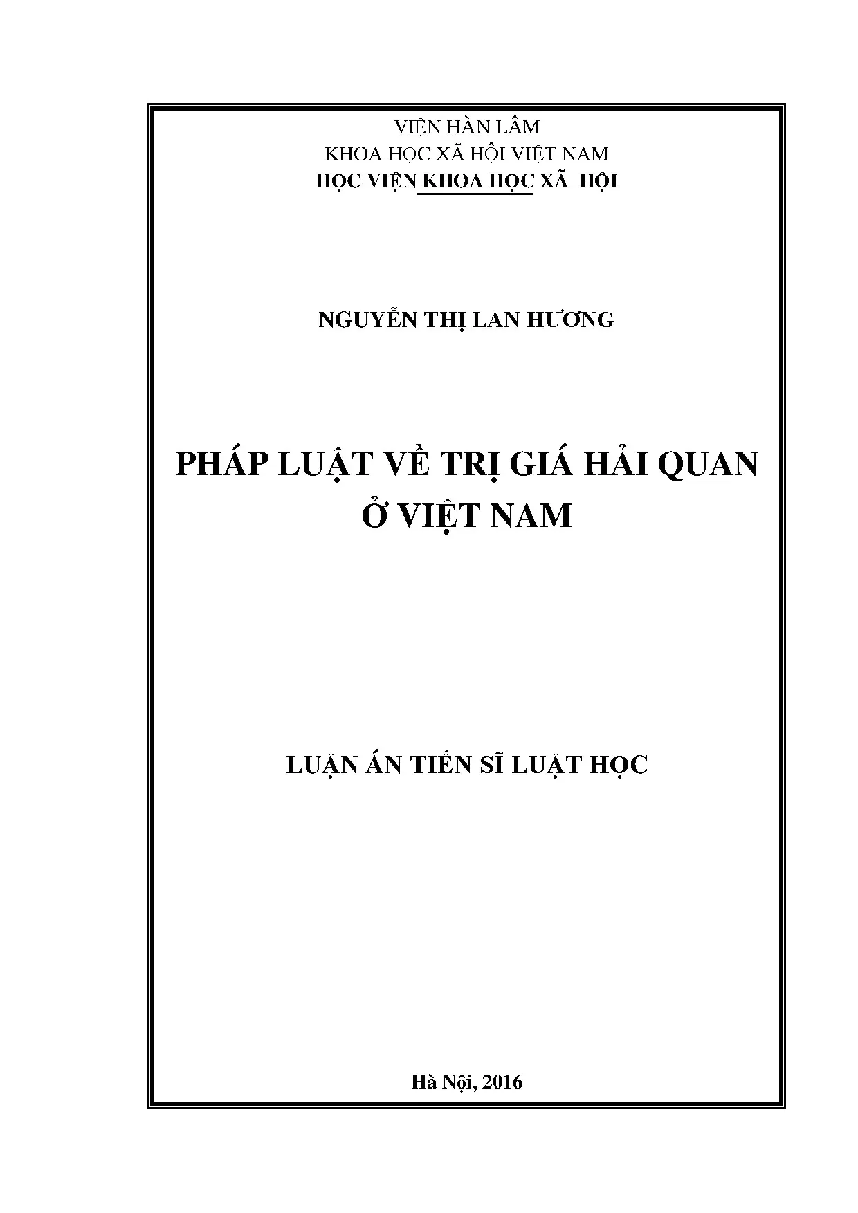 Luận án tiến sĩ pháp luật về trị giá hải quan ở việt nam