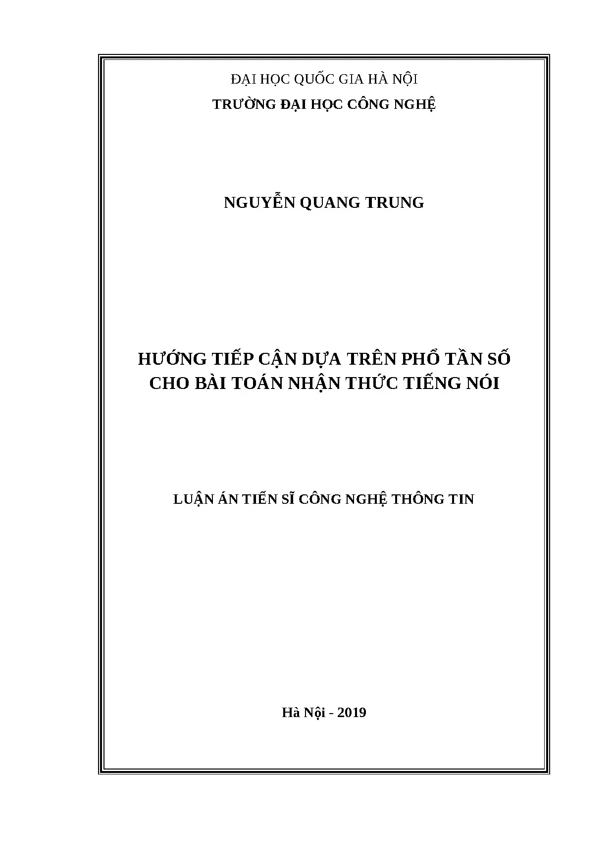 Phổ tần số cho nhận thức tiếng nói: Luận án Tiến sĩ CNTT