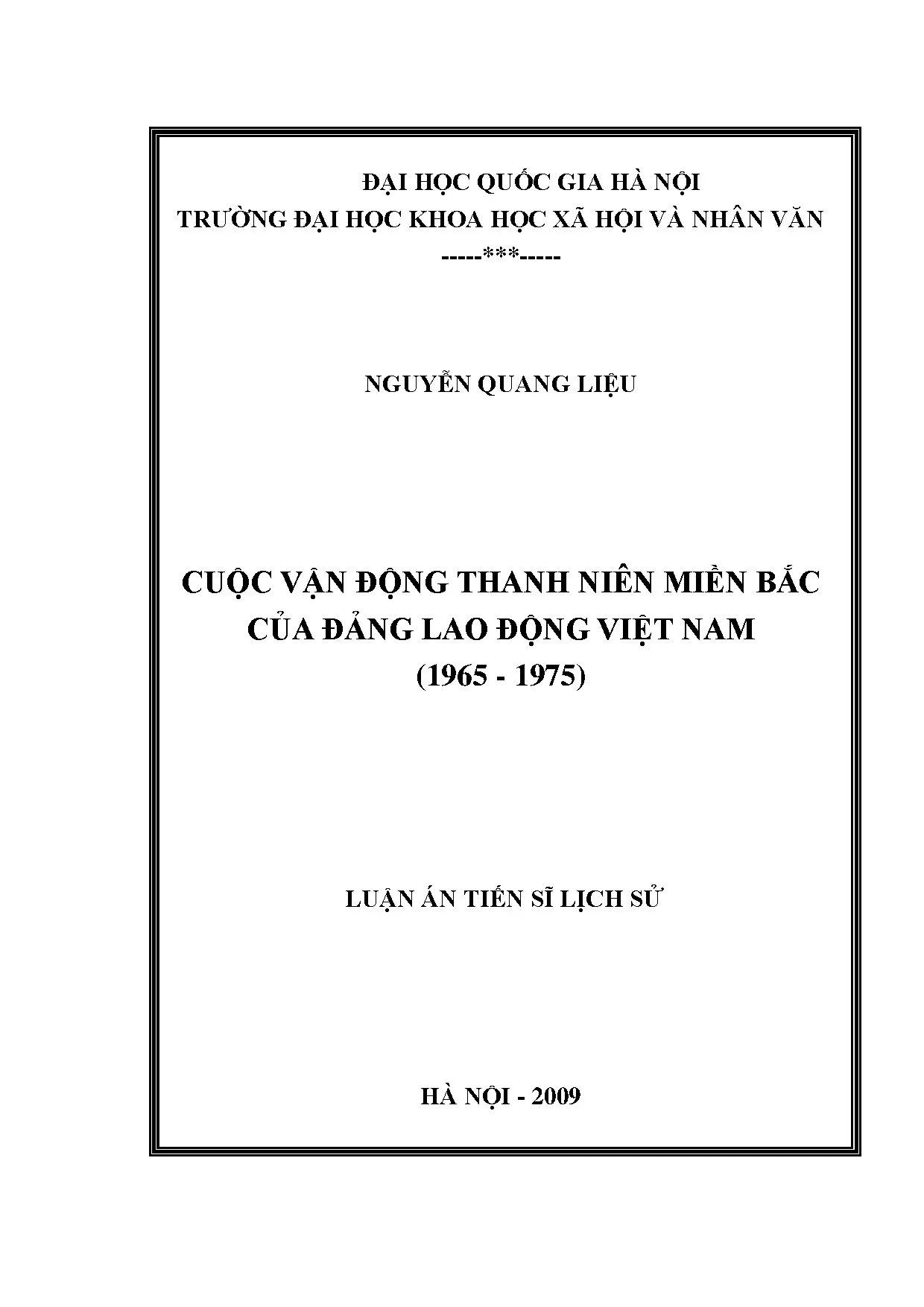 Luận án: Vận động thanh niên miền Bắc của Đảng 1965-1975