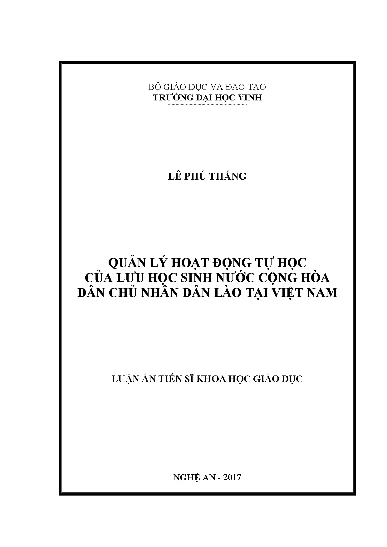 Quản lý hoạt động tự học LHS Lào tại Việt Nam: Luận án TS