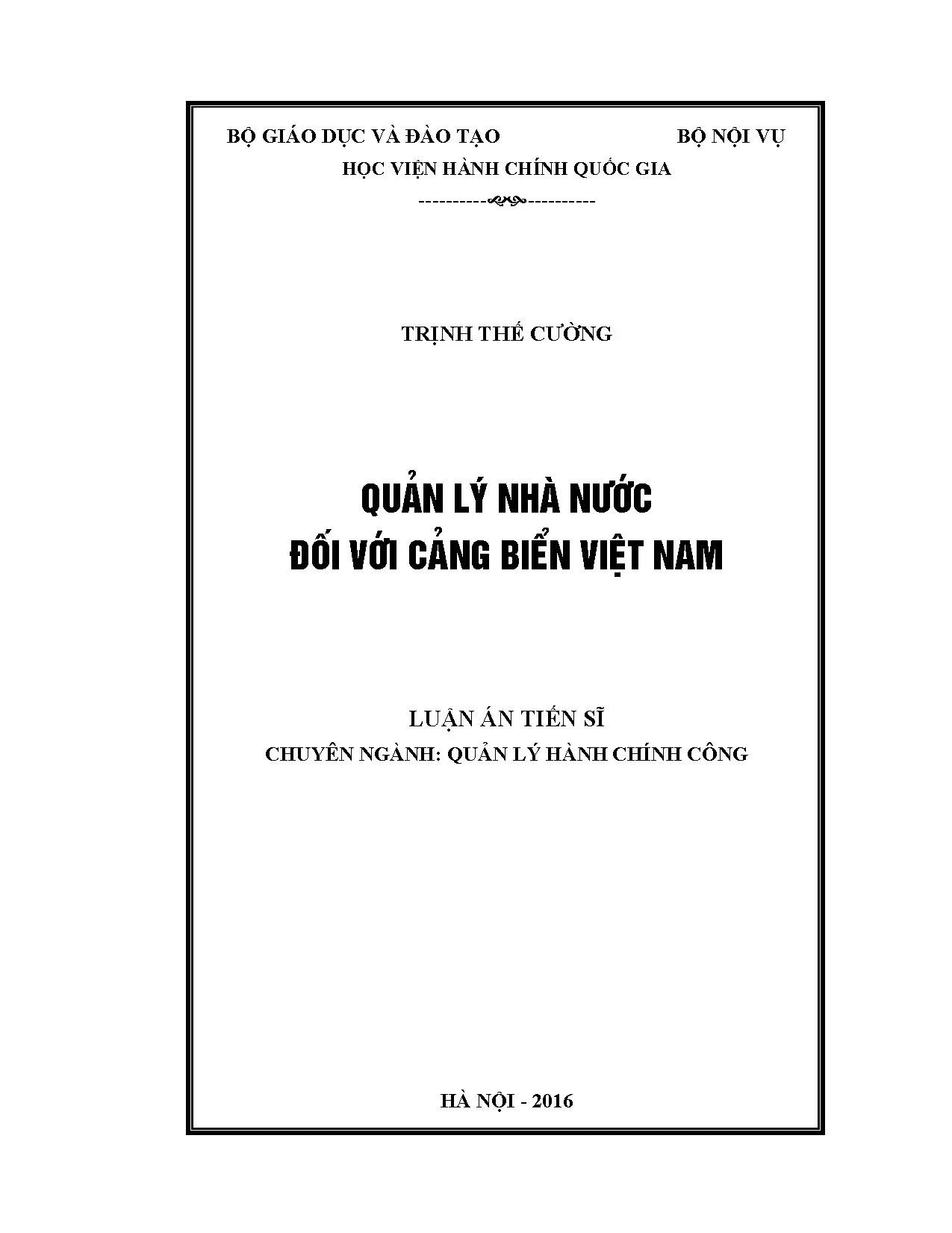 Quản lý Nhà nước đối với Cảng biển Việt Nam: Luận án Tiến sĩ