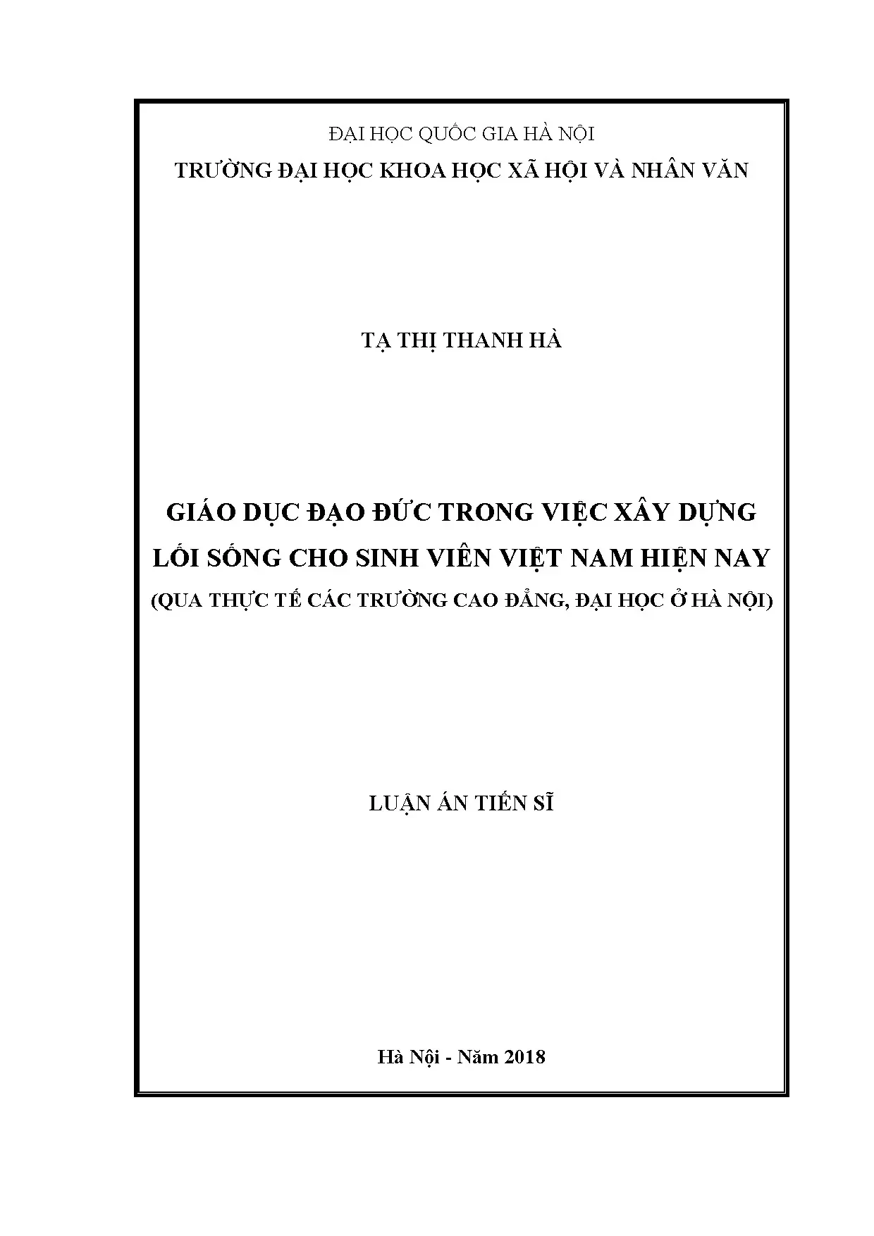 Giáo dục đạo đức & lối sống sinh viên Việt Nam tại Hà Nội