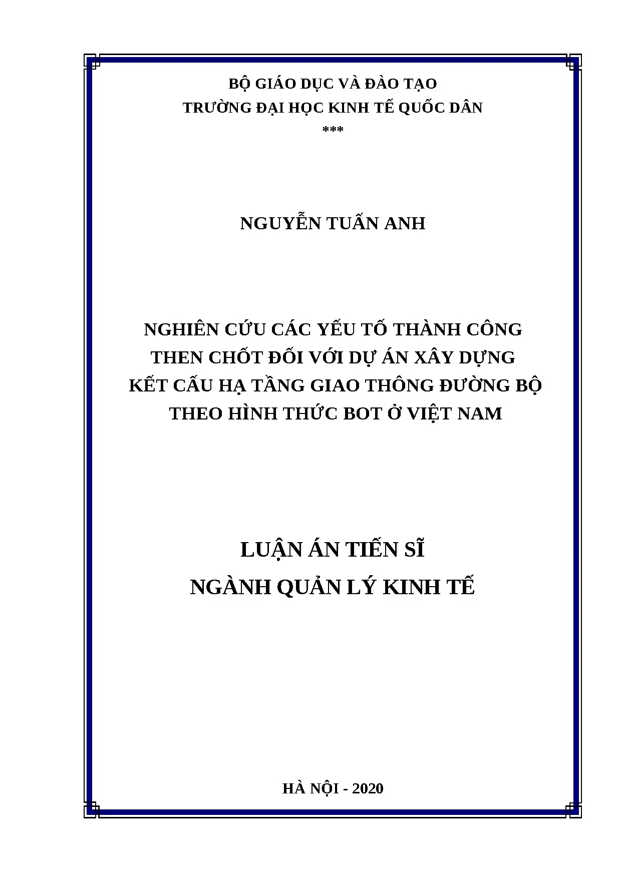 Yếu tố thành công dự án BOT hạ tầng giao thông đường bộ Việt Nam