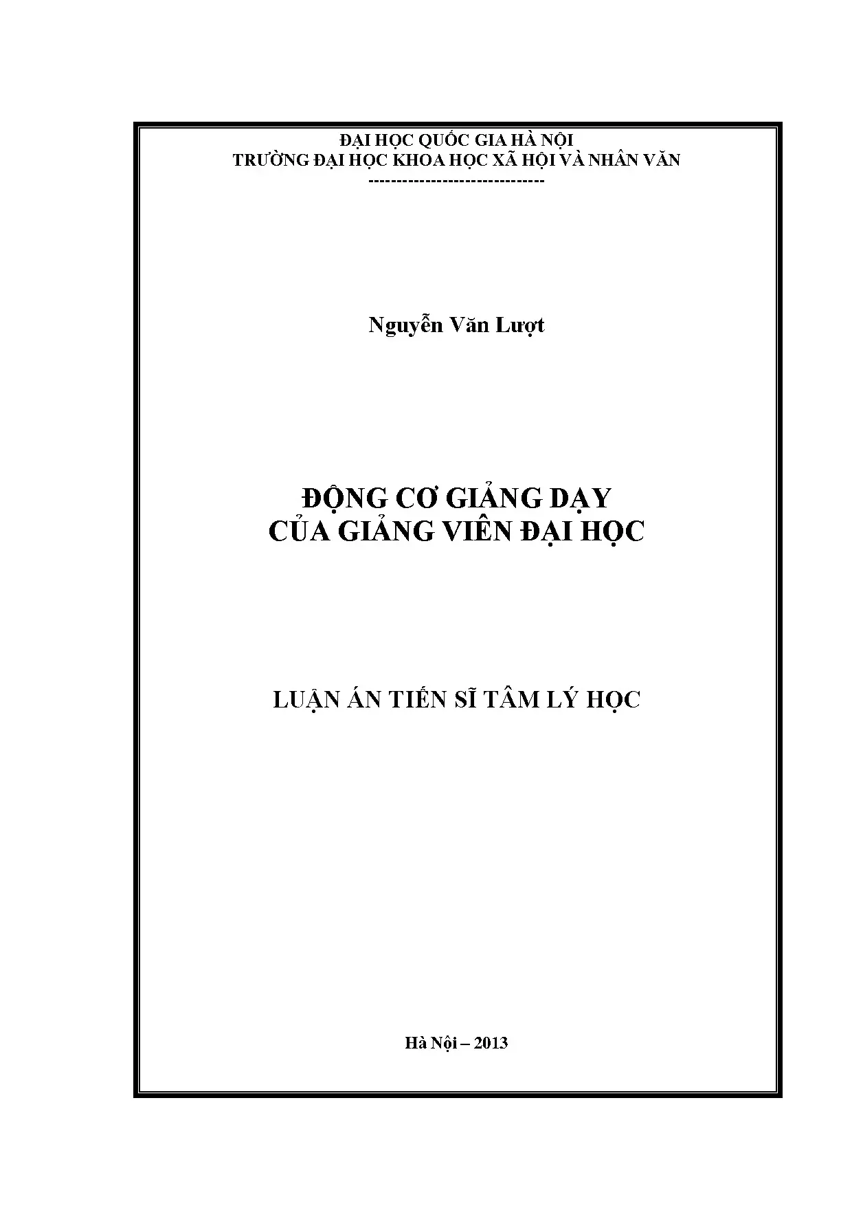 Động cơ giảng dạy giảng viên đại học - Luận án TS Tâm lý