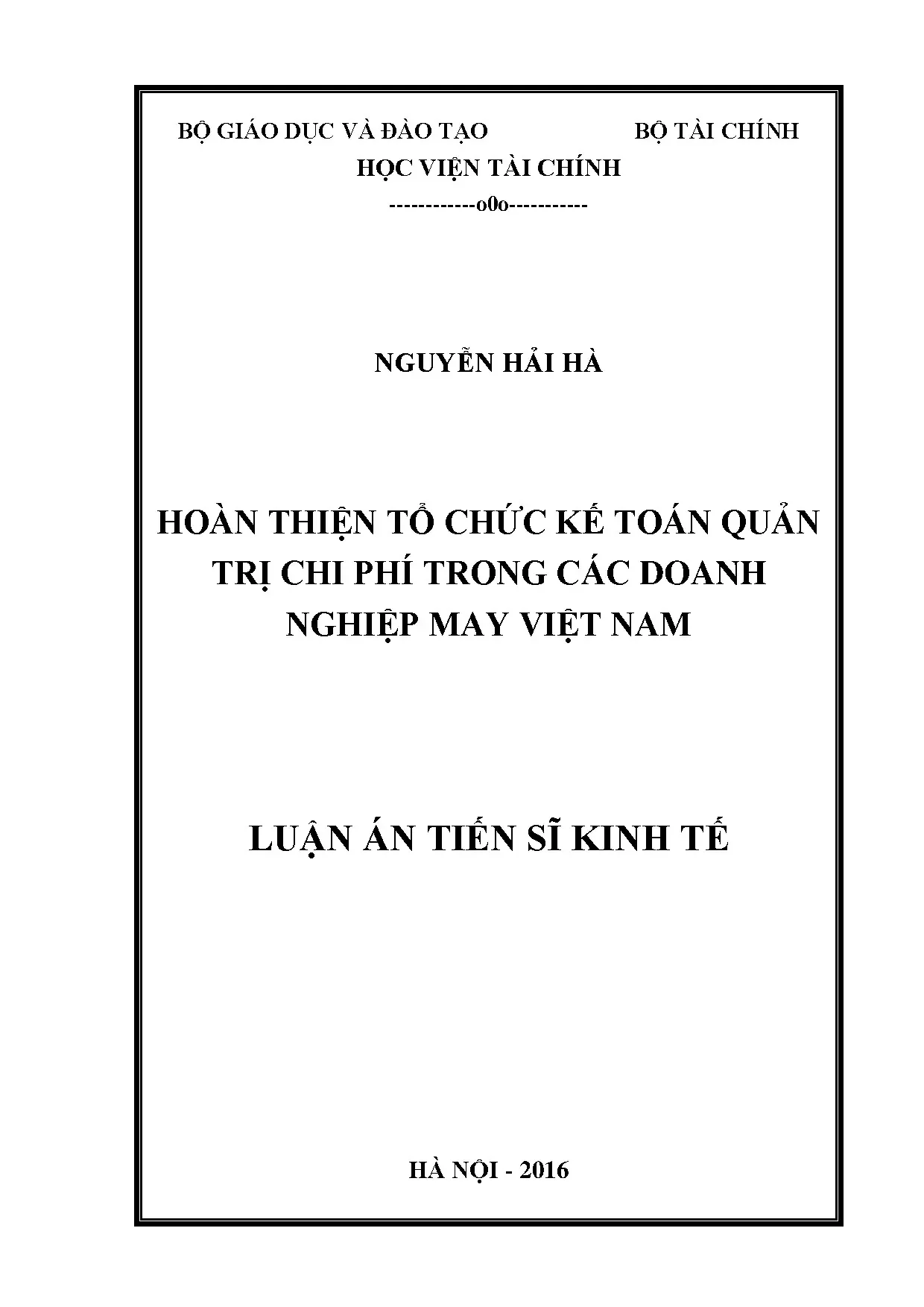 Hoàn thiện tổ chức kế toán quản trị chi phí Dệt may Việt Nam