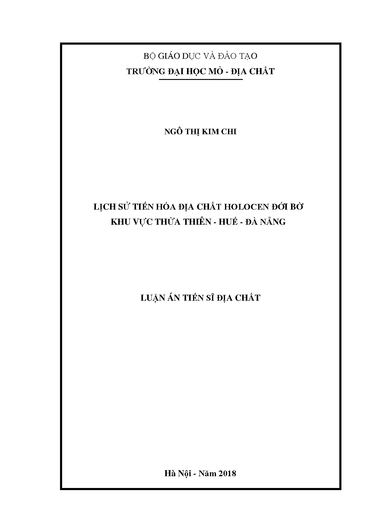 Luận án tiến sĩ địa chất về Holocen Thừa Thiên Huế