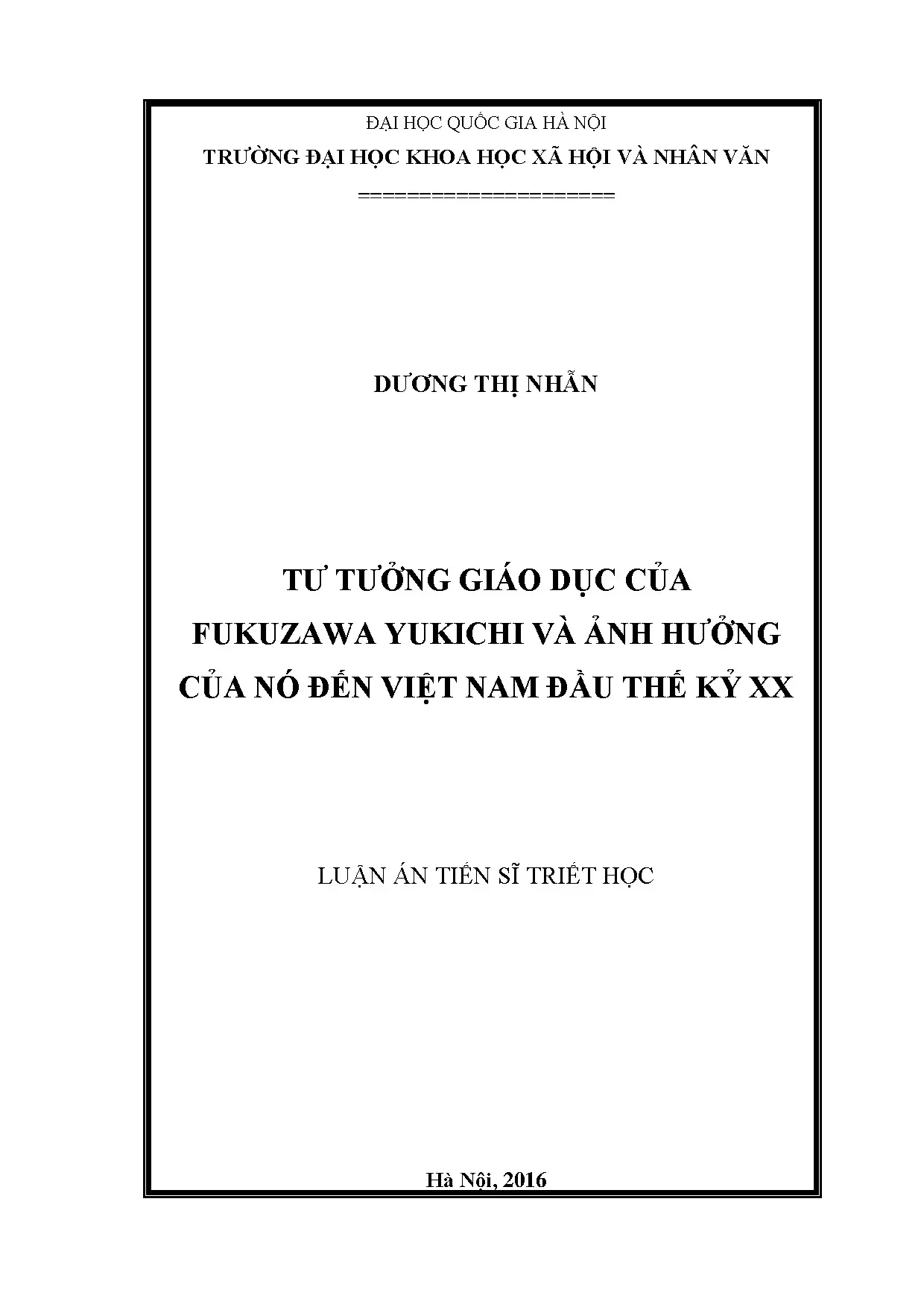 Luận án tiến sĩ tư tưởng giáo dục của fukuzawa yukichi và ản
