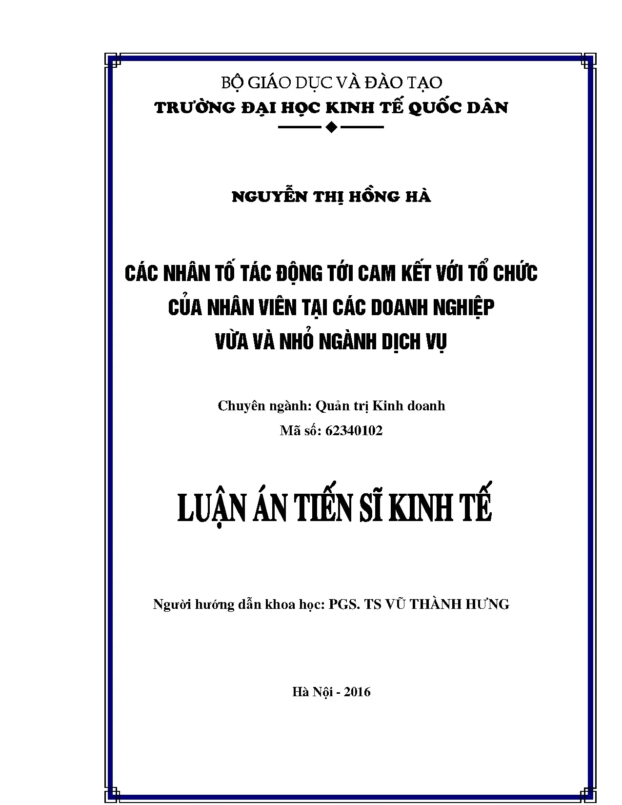 Luận án tiến sĩ các nhân tố tác động tới cam kết với tổ chức