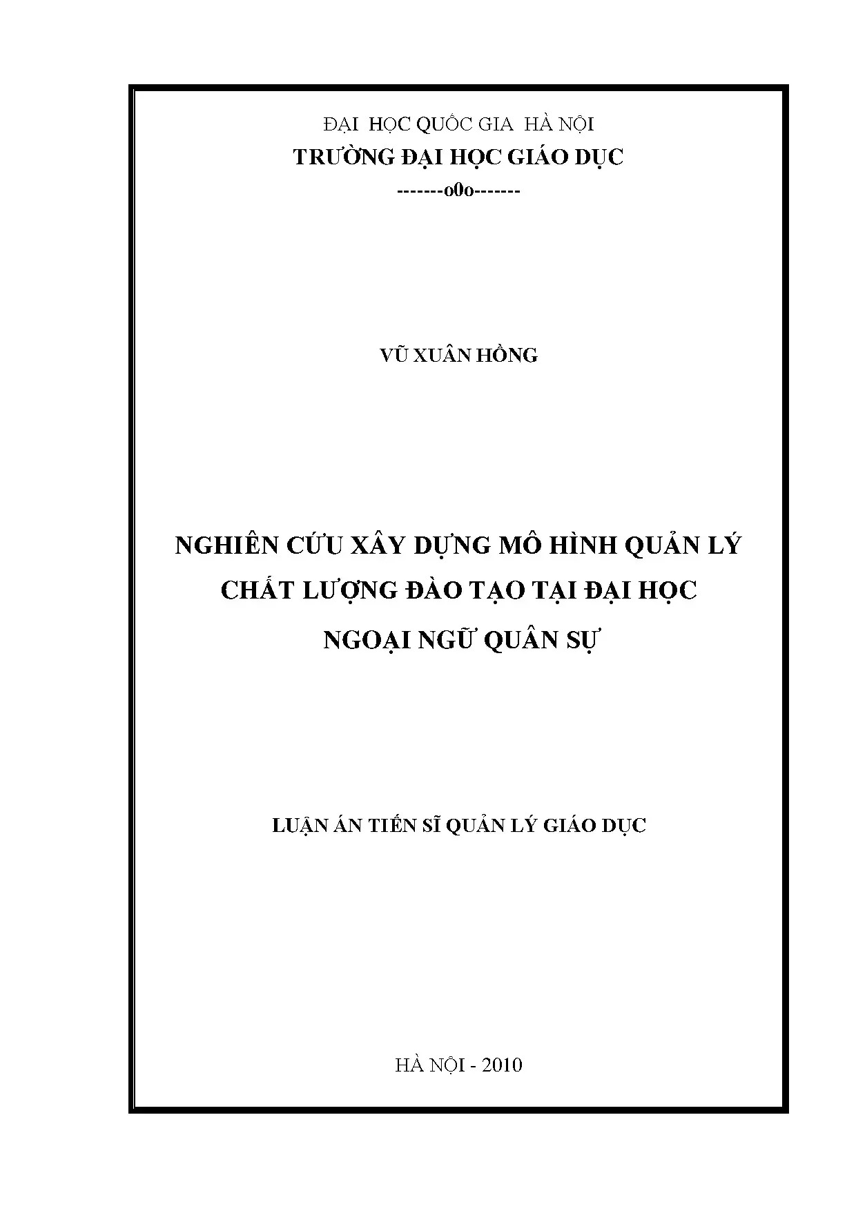 Luận án tiến sĩ nghiên cứu xây dựng mô hình quản lý chất lượ