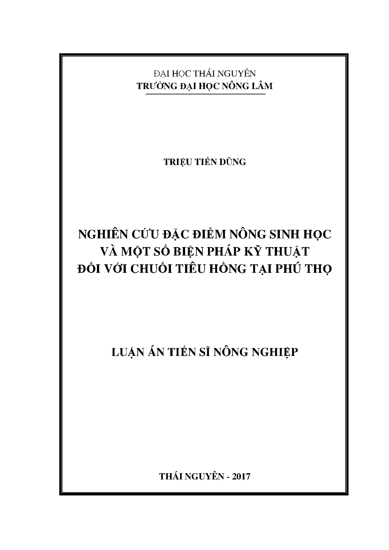 Nghiên cứu nông sinh học, kỹ thuật chuối tiêu hồng Phú Thọ