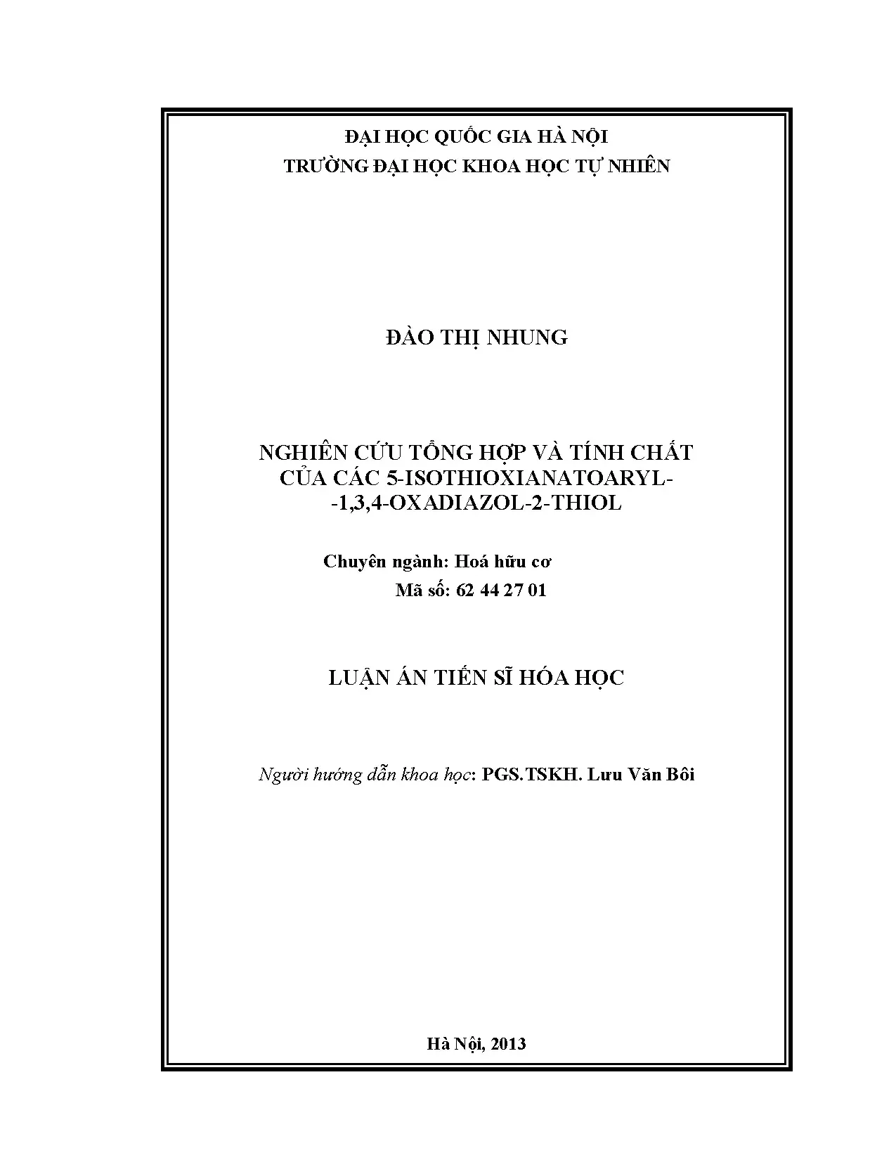 Tổng hợp, tính chất 5-isothioxianatoaryl-1,3,4-oxadiazol-2-thiol