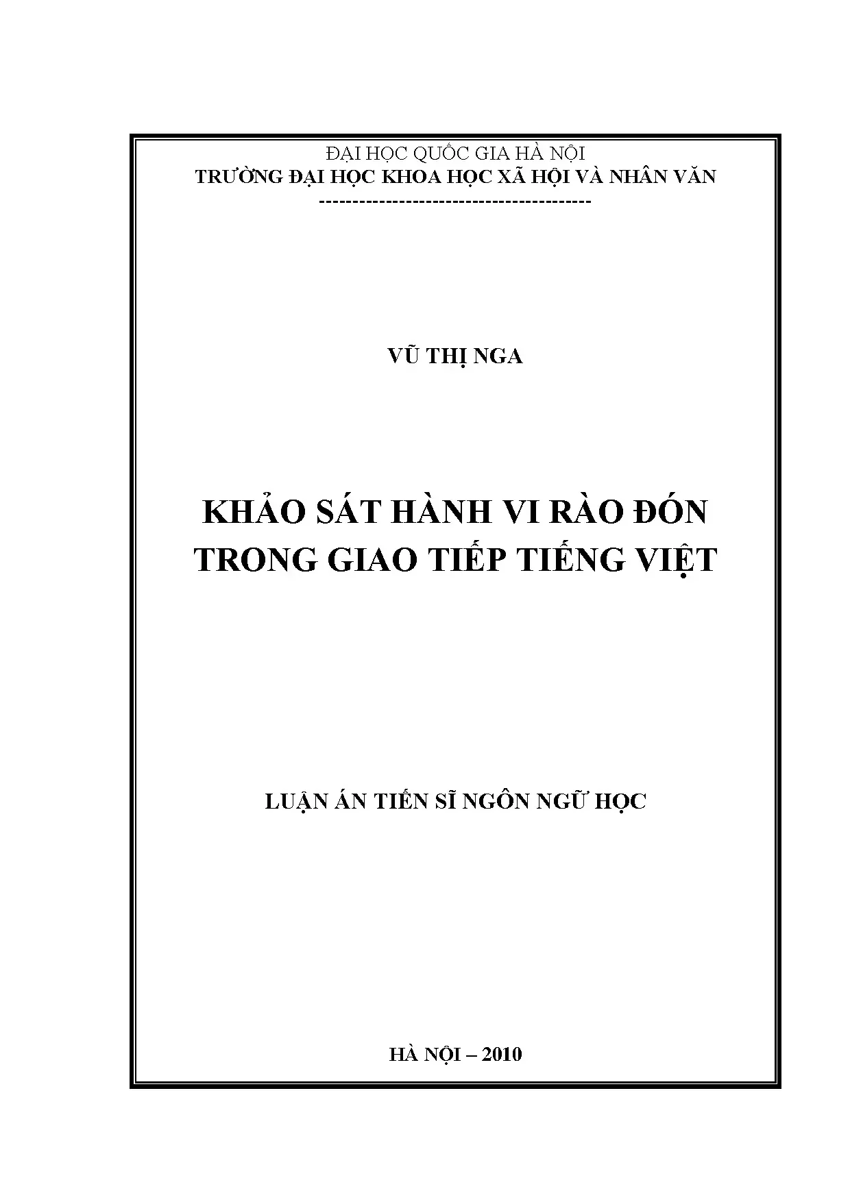 Luận án tiến sĩ khảo sát hành vi rào đón trong giao tiếp tiế