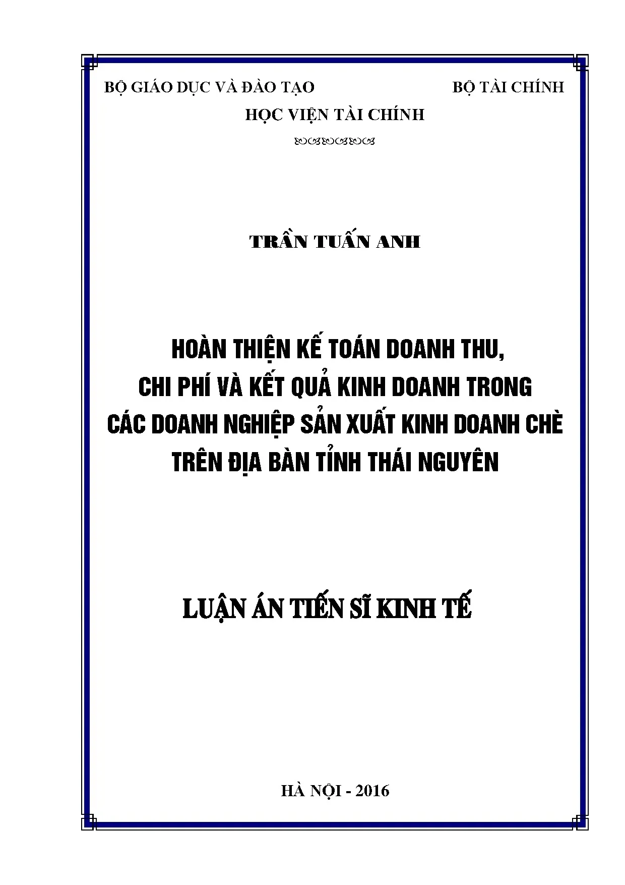 Hoàn thiện kế toán doanh thu, chi phí DN chè Thái Nguyên