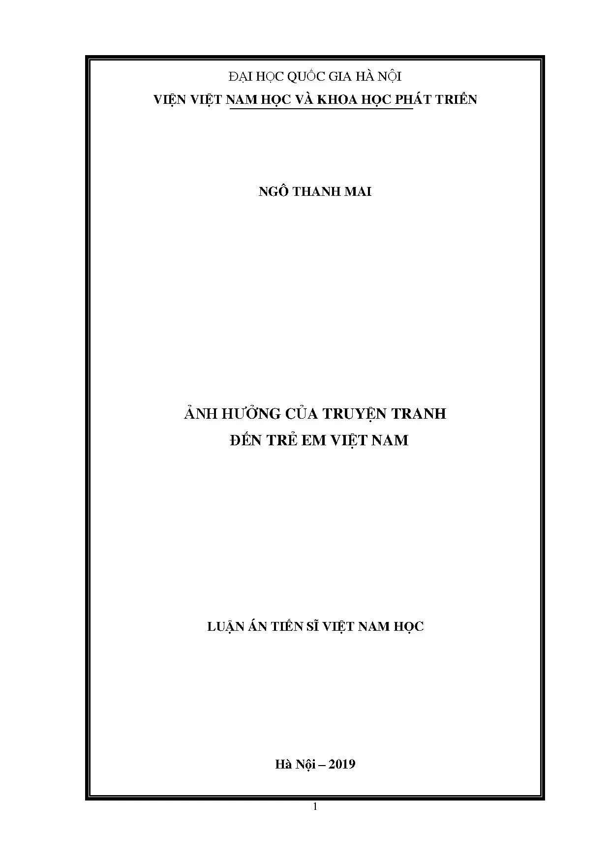 Luận án tiến sĩ ảnh hưởng của truyện tranh đến trẻ em việt n
