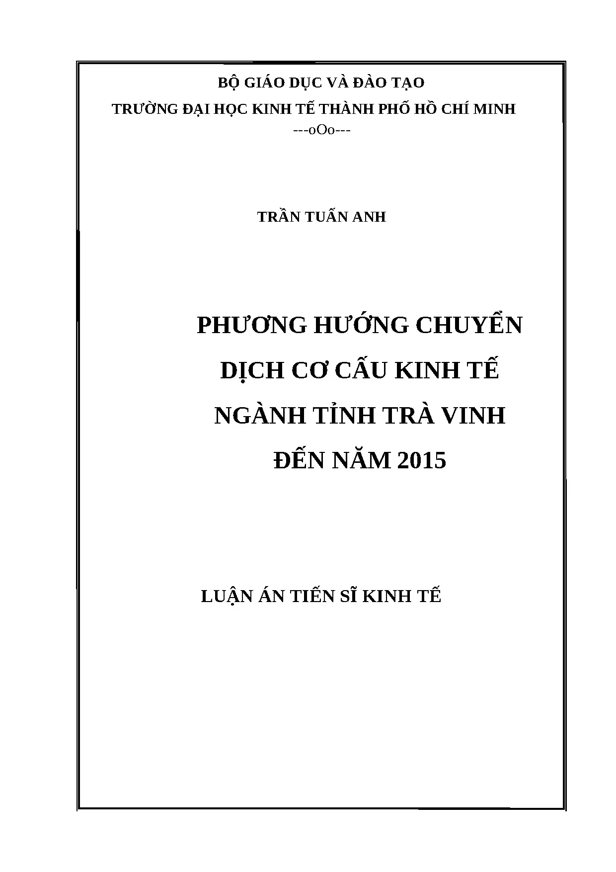 Phương hướng chuyển dịch cơ cấu kinh tế ngành tỉnh trà vinh