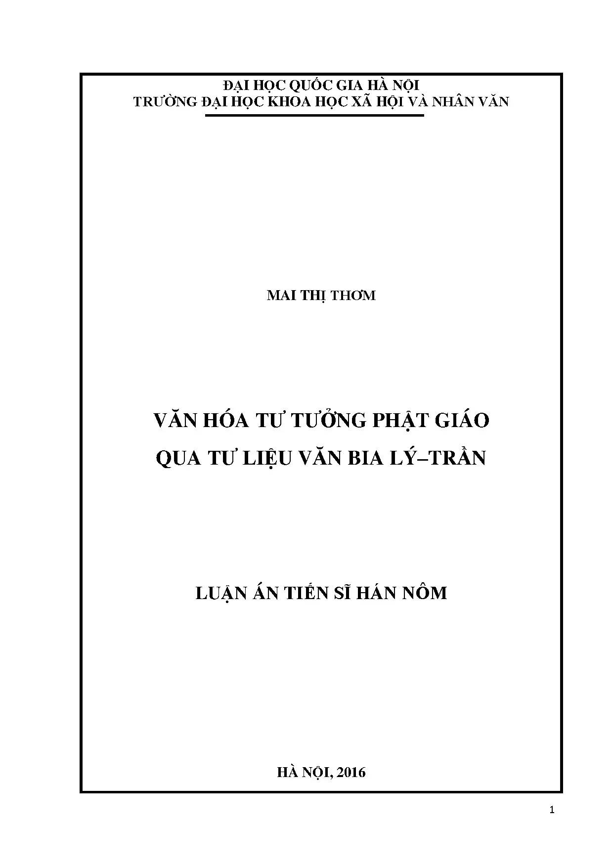 Luận án tiến sĩ văn hóa tư tưởng phật giáo qua tư liệu văn b