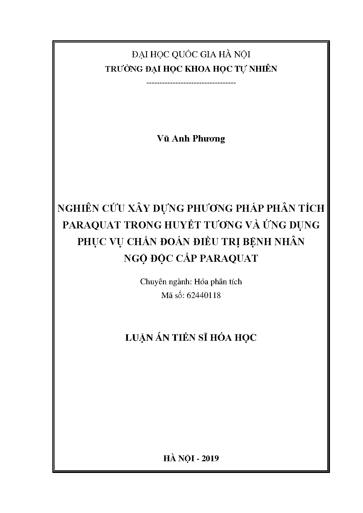 Nghiên cứu phân tích paraquat trong huyết tương & ứng dụng lâm sàng