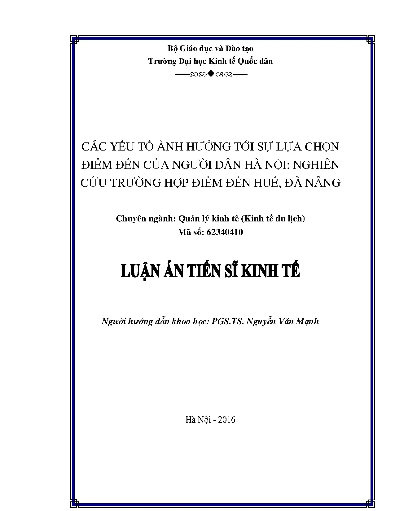 Luận án tiến sĩ các yếu tố ảnh hưởng tới sự lựa chọn điểm đế