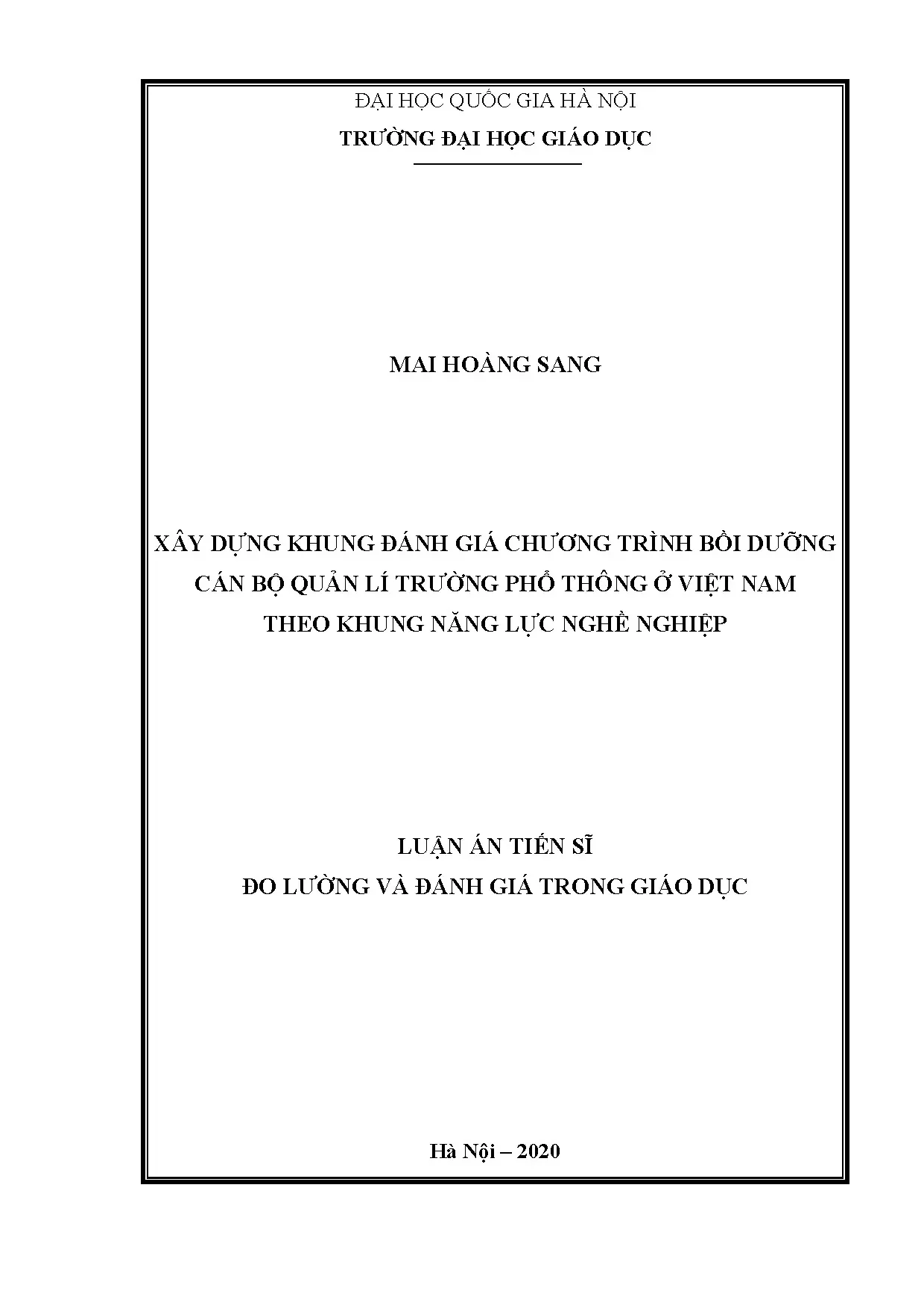 Khung đánh giá bồi dưỡng cán bộ quản lí trường phổ thông Việt Nam
