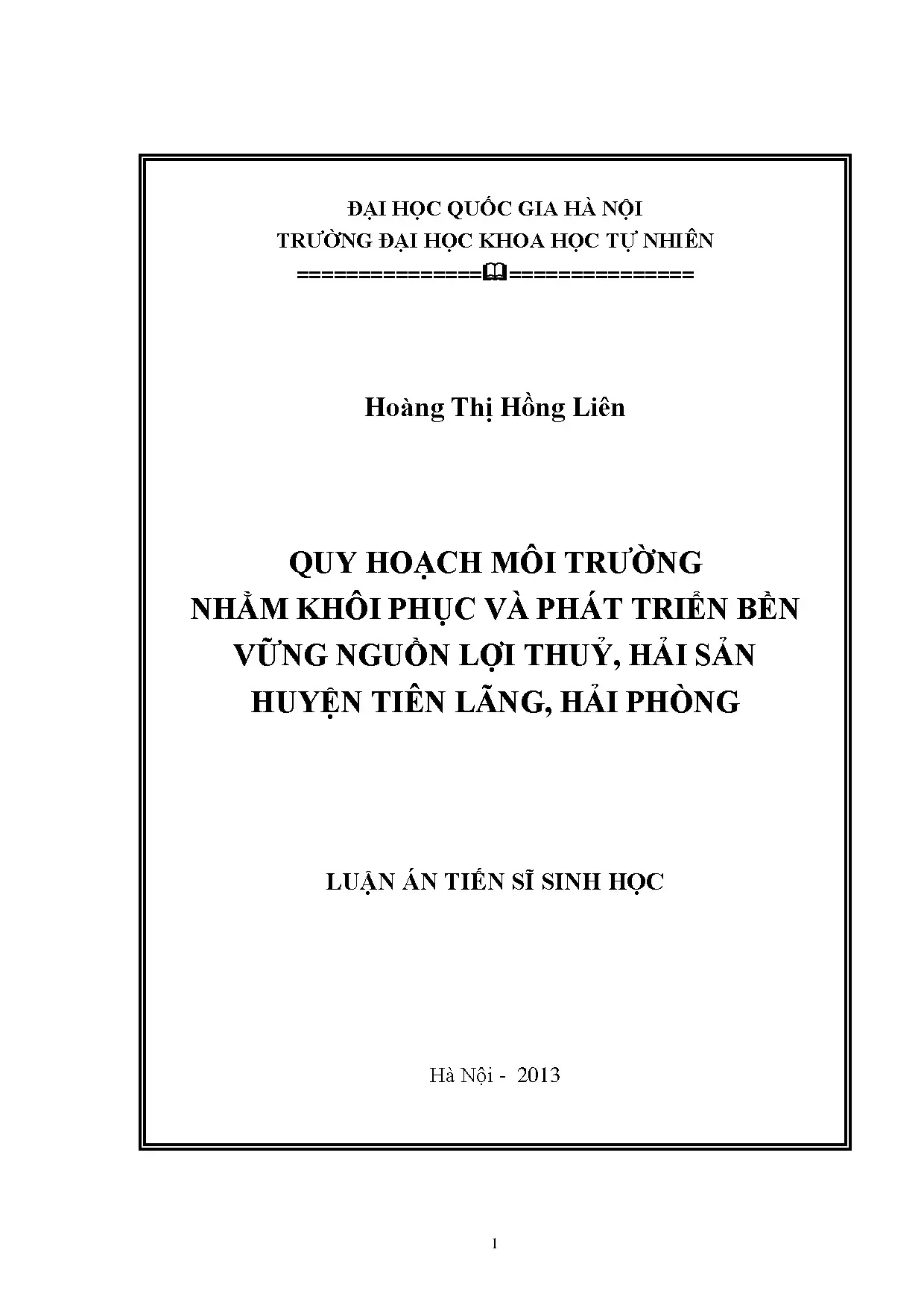 Luận án tiến sĩ quy hoạch môi trường nhằm khôi phục và phát