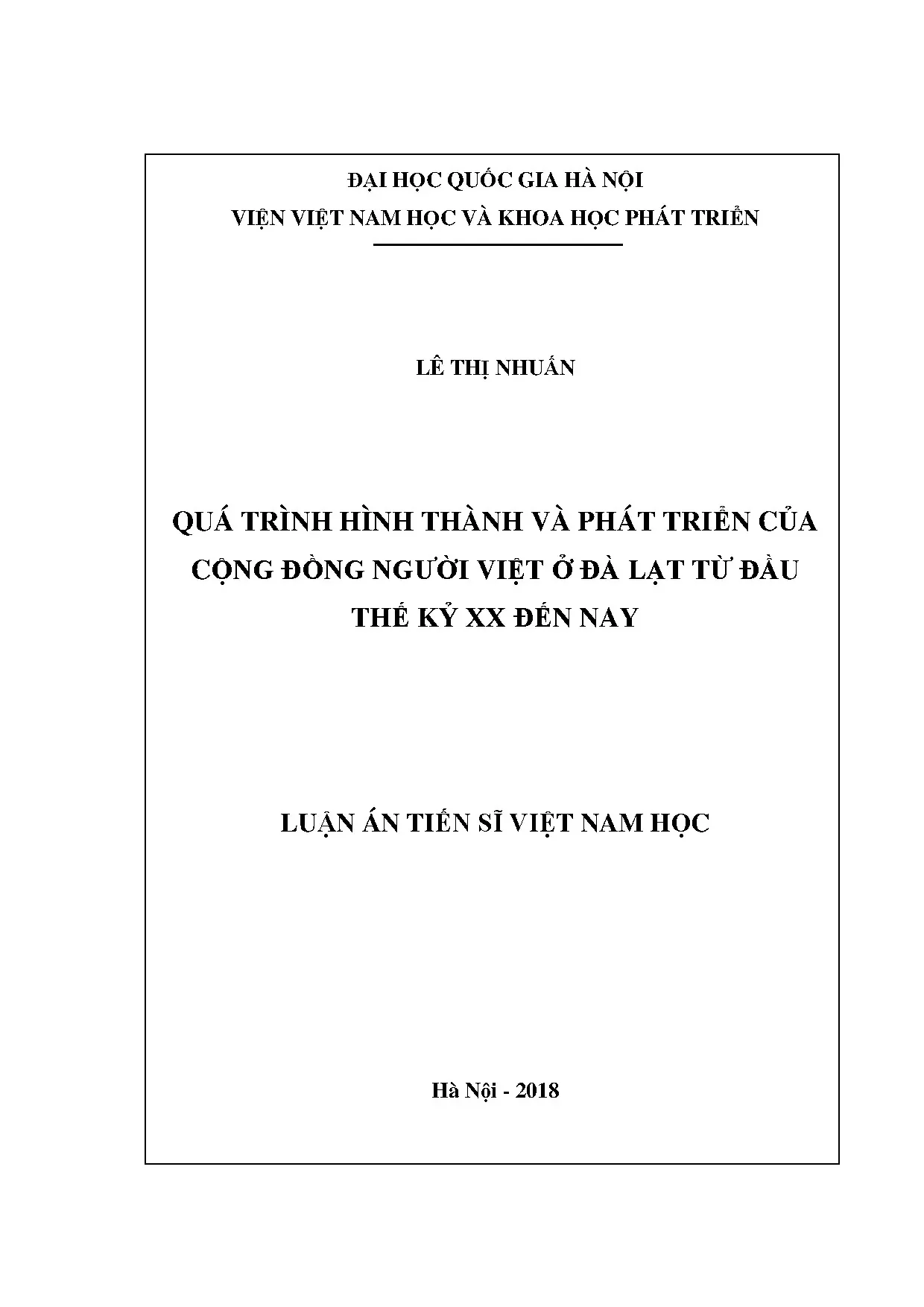 Cộng đồng người Việt Đà Lạt: Hình thành & phát triển (TK XX - Nay)