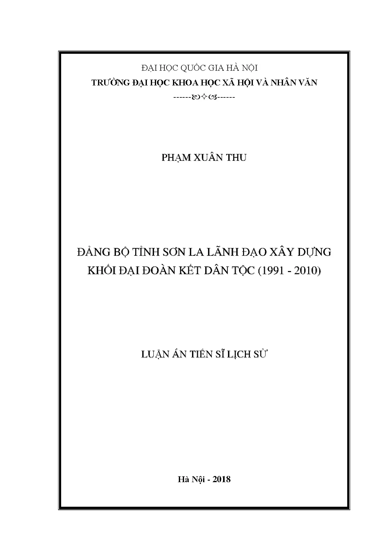 Luận án: Đảng bộ Sơn La lãnh đạo xây dựng ĐĐKDT (1991-2010)