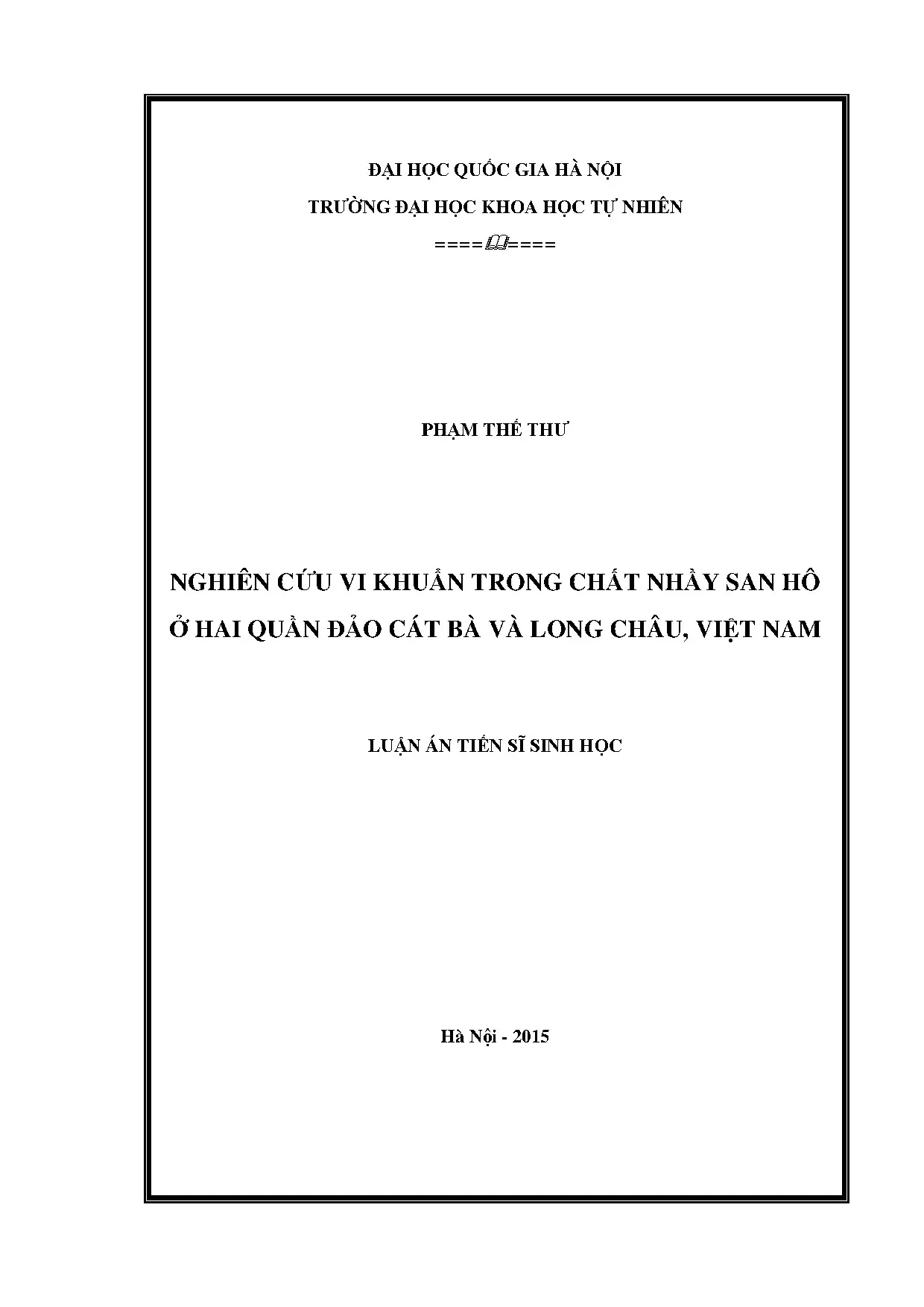 Luận án tiến sĩ nghiên cứu vi khuẩn trong chất nhầy san hô ở