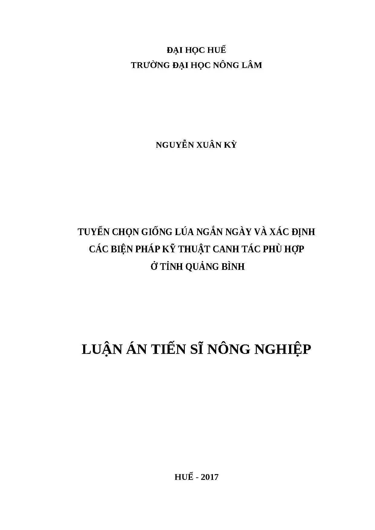 Luận án tiến sĩ tuyển chọn giống lúa ngắn ngày và xác định c