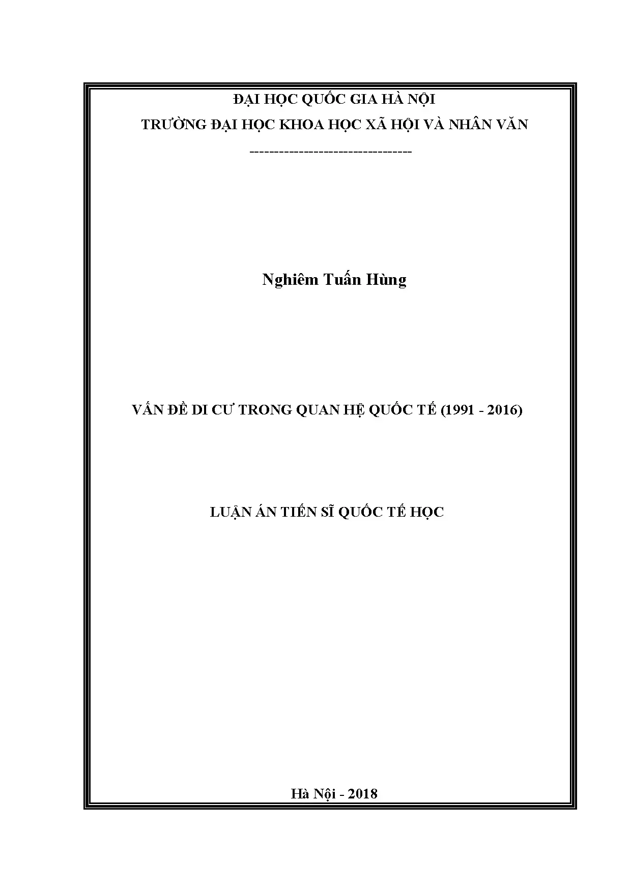 Vấn đề Di cư trong Quan hệ Quốc tế giai đoạn 1991-2016