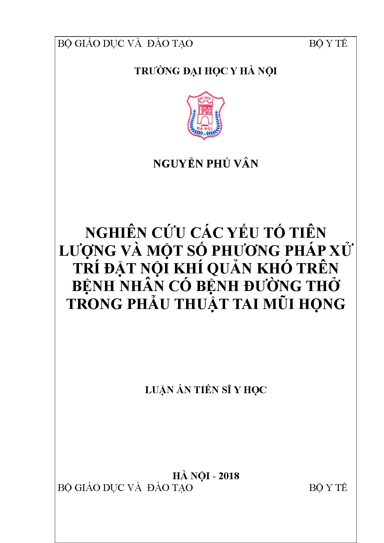 Tiên lượng, xử trí đặt NKQ khó BN đường thở phẫu thuật TMH