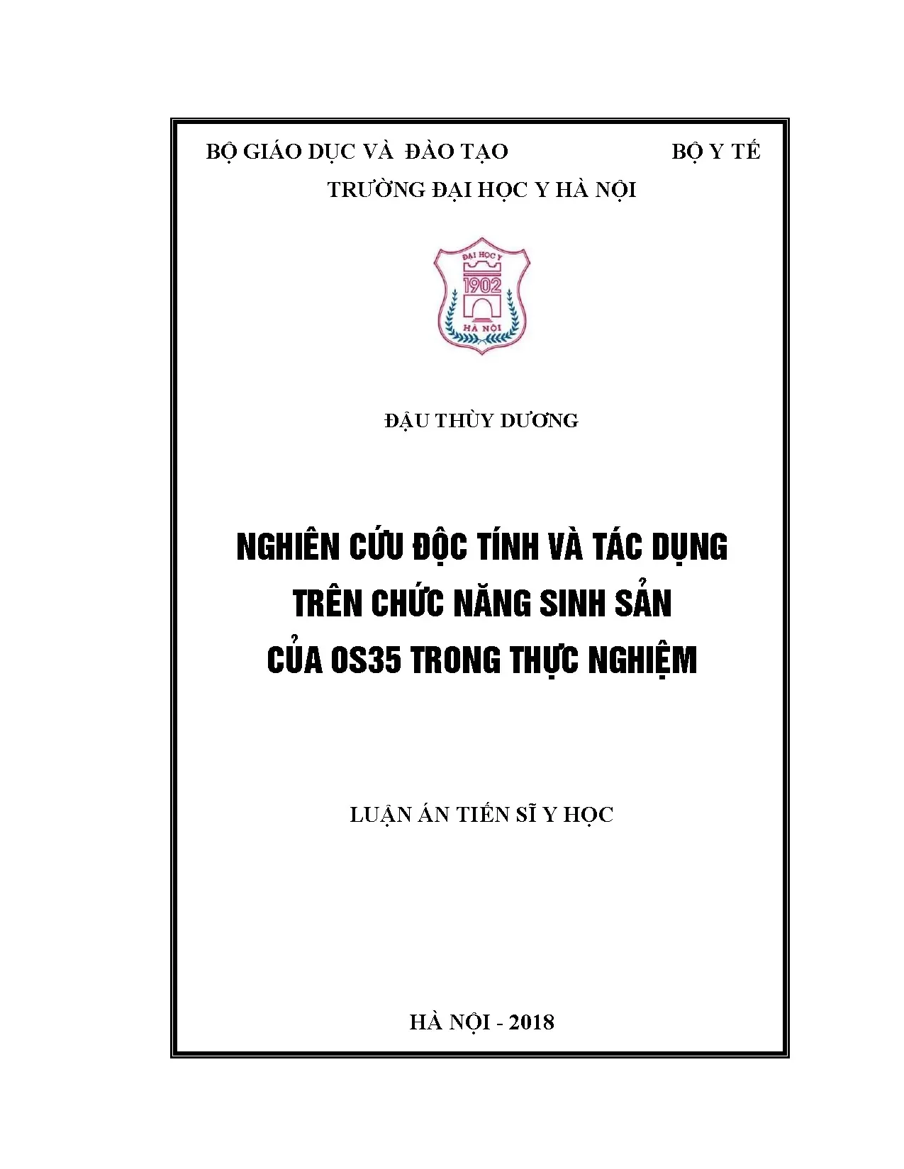 Nghiên cứu độc tính và tác dụng OS35 lên chức năng sinh sản