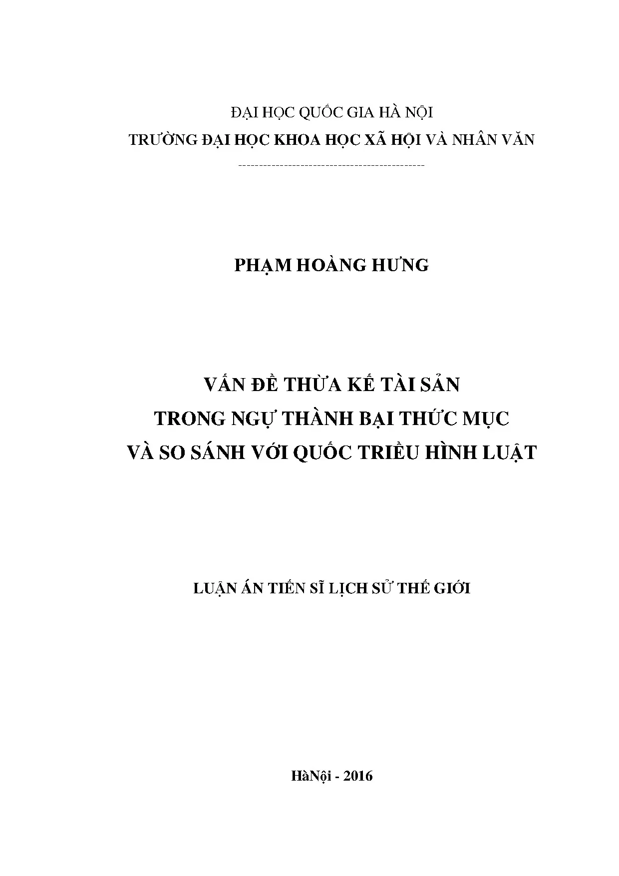 Luận án tiến sĩ vấn đề thừa kế tài sản trong ngự thành bại t