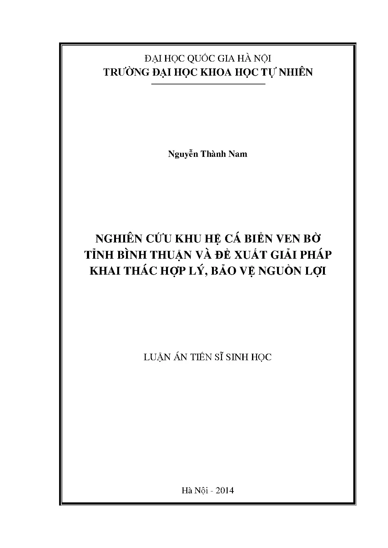 Luận án tiến sĩ nghiên cứu khu hệ cá biển ven bờ tỉnh bình t