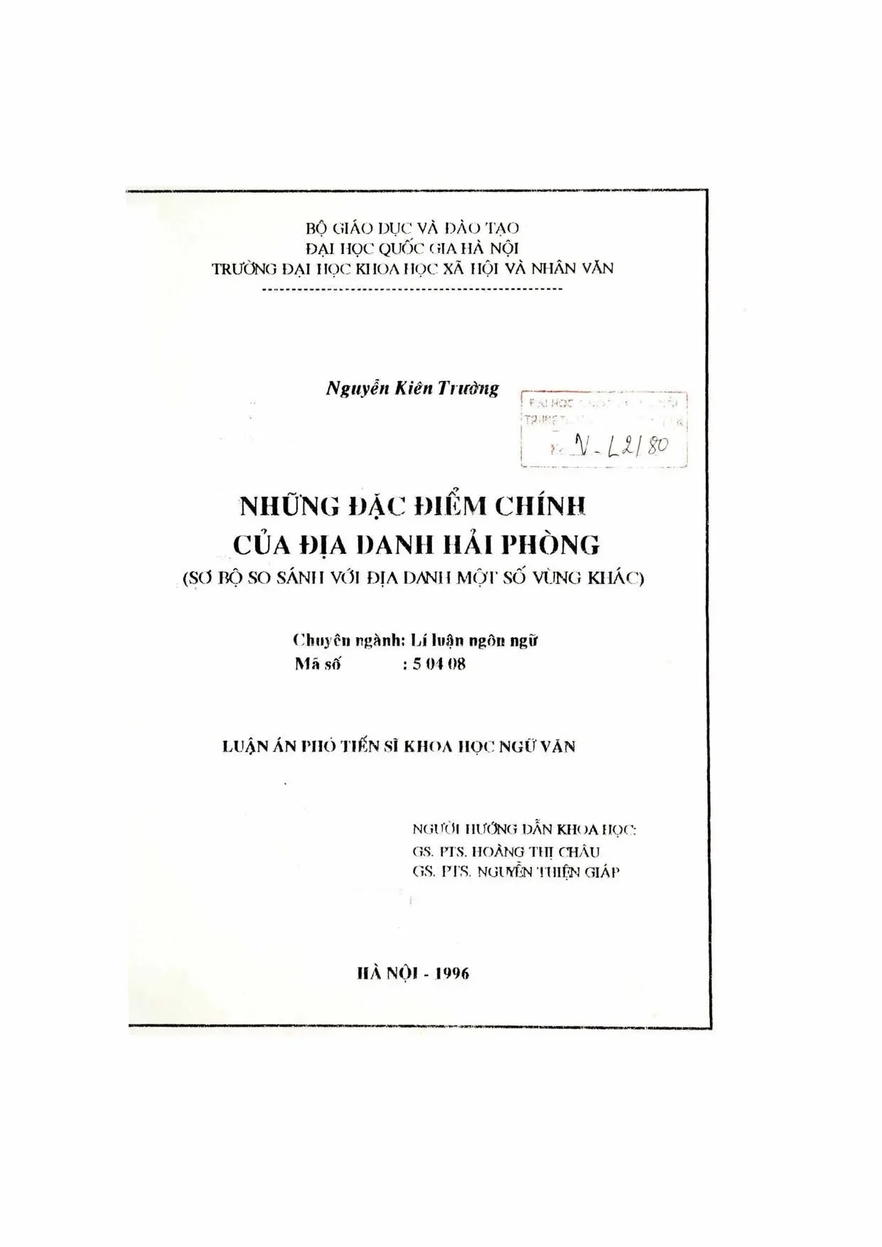 Đặc điểm địa danh Hải Phòng & so sánh vùng khác (Luận án)