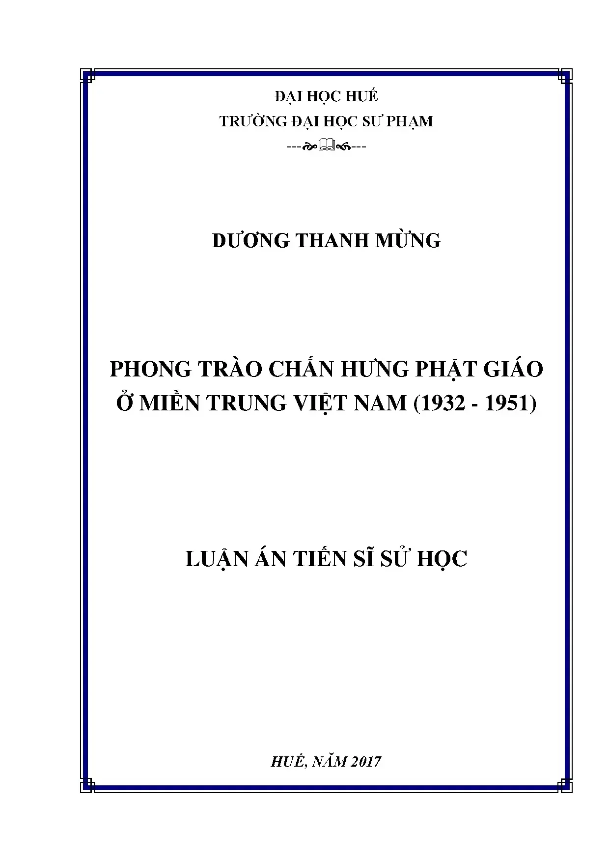 Luận án tiến sĩ phong trào chấn hưng phật giáo ở miền trung